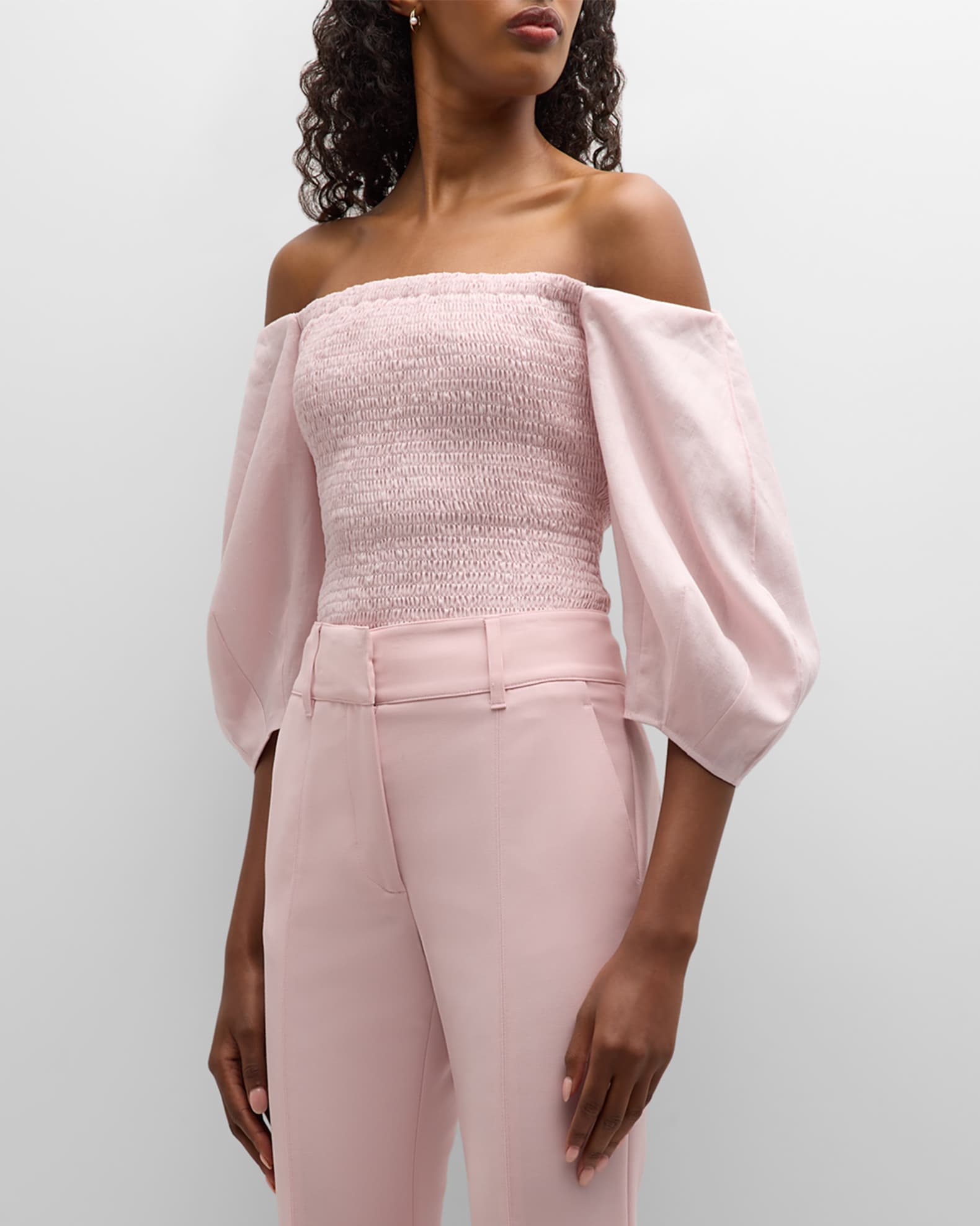 Shirred off 2025 the shoulder top