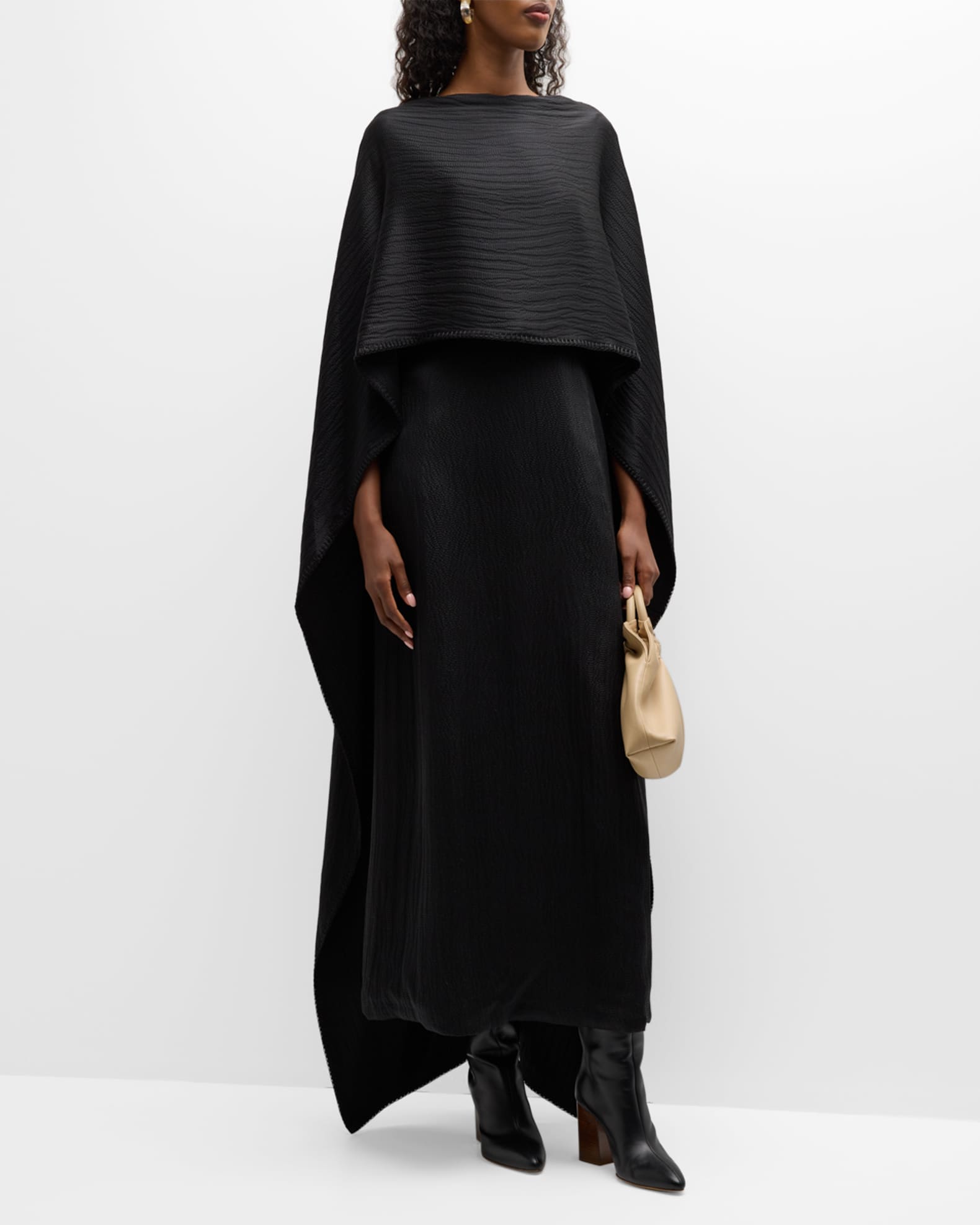 Gabriela Hearst Hunter Cape-Sleeve Silk Jacquard Maxi Dress | Neiman Marcus