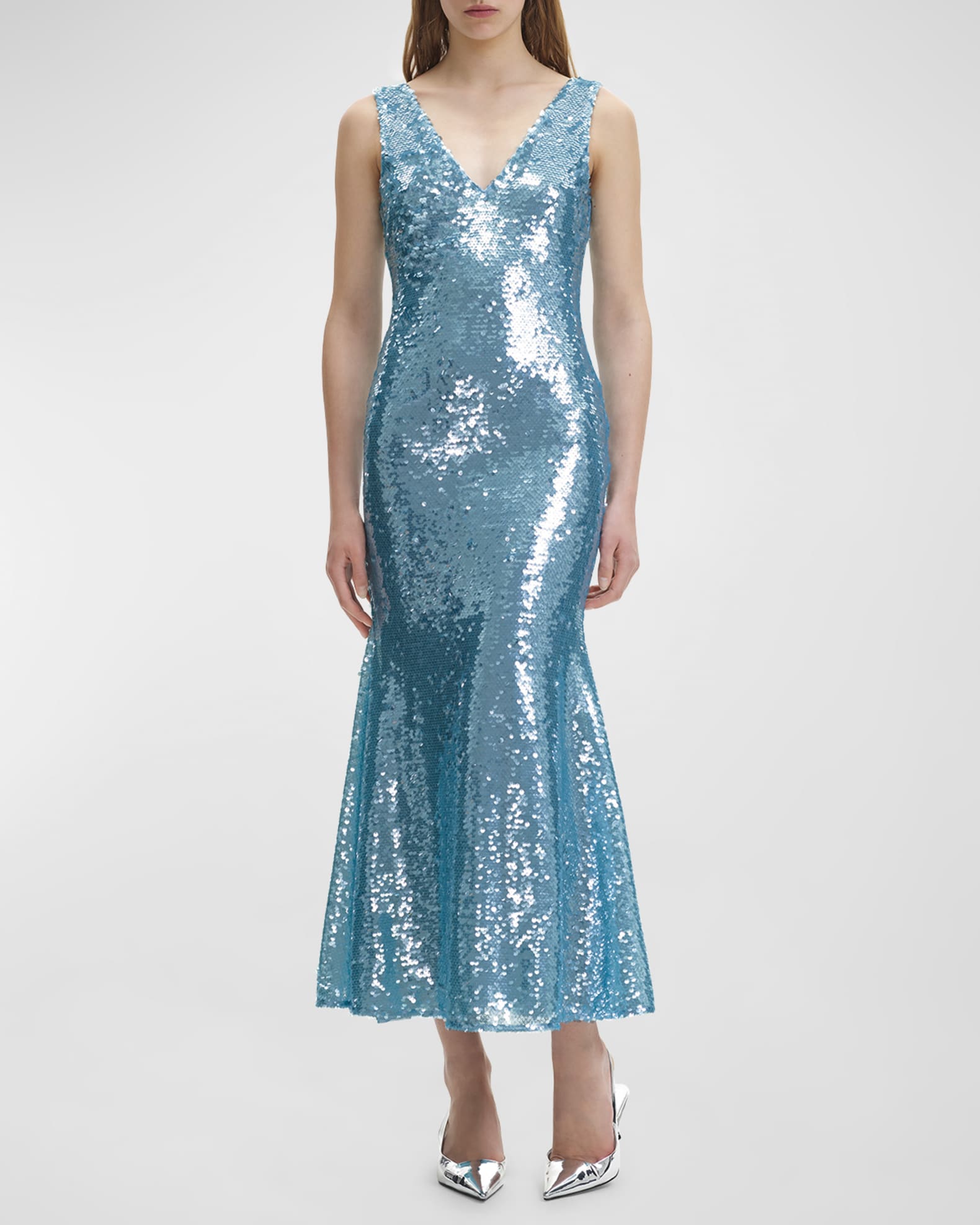 Self Portrait Sequin Sleeveless V Neck Maxi Dress Neiman Marcus