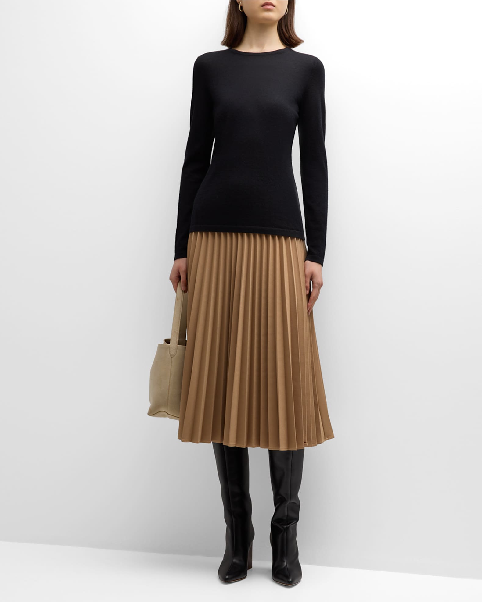Neiman Marcus Cashmere Collection Cashmere Superfine Crewneck Top Grey Women s L Sweaters Cashmere Sweaters