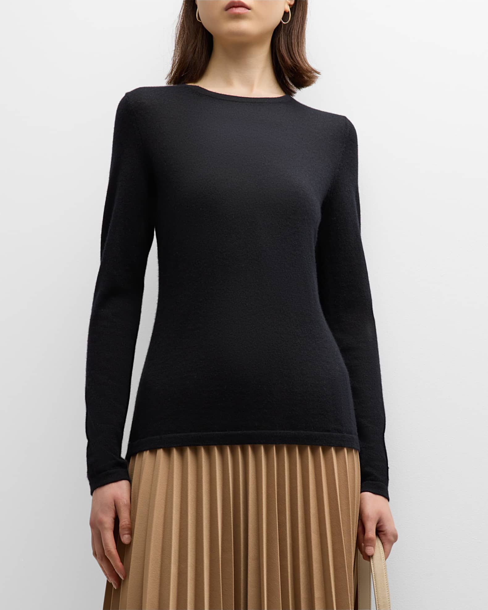Neiman Marcus Cashmere Collection Cashmere Superfine Crewneck Top Black Women s M Sweaters Cashmere Sweaters