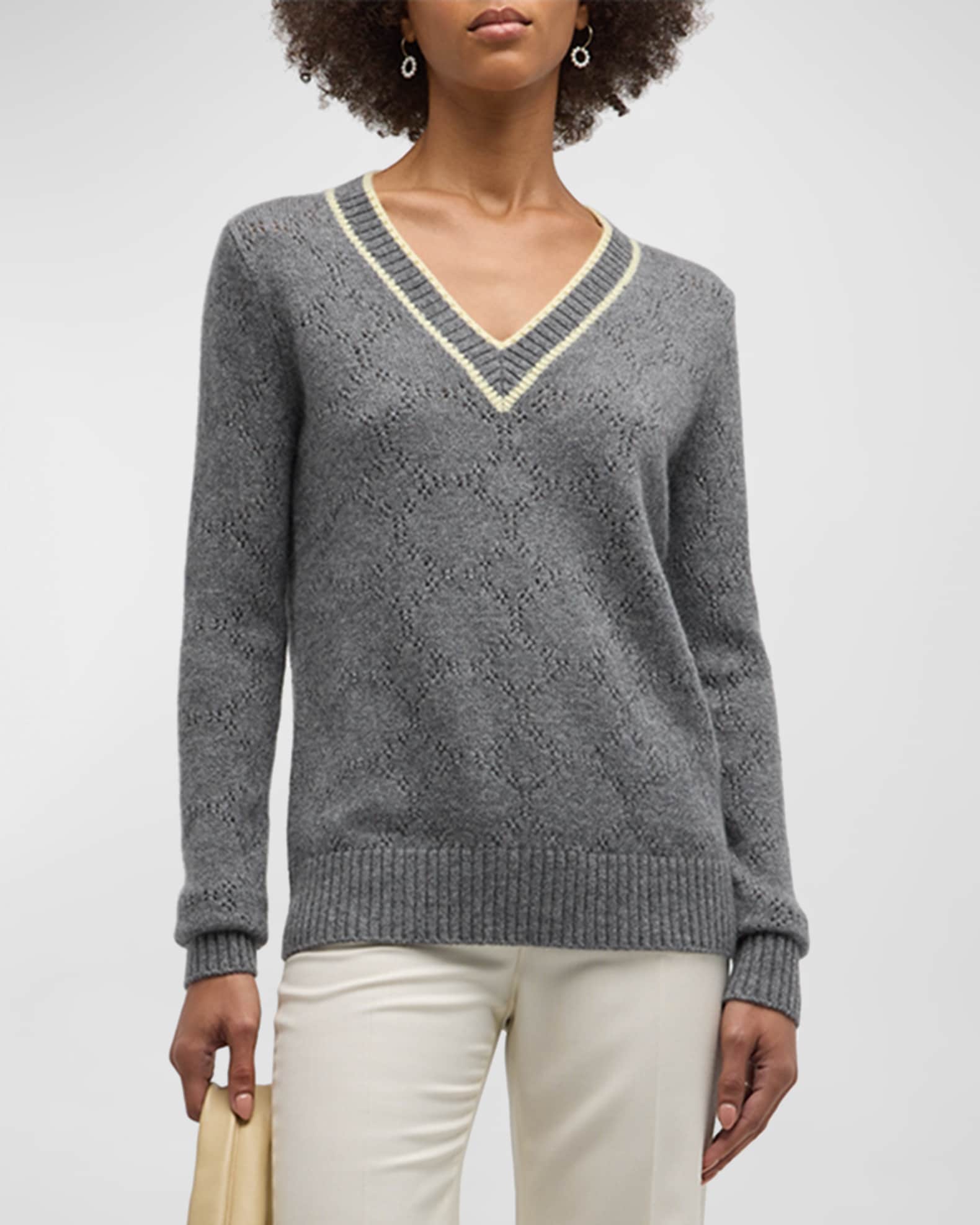 Neiman Marcus Cashmere Collection Cashmere VNeck Tennis Sweater