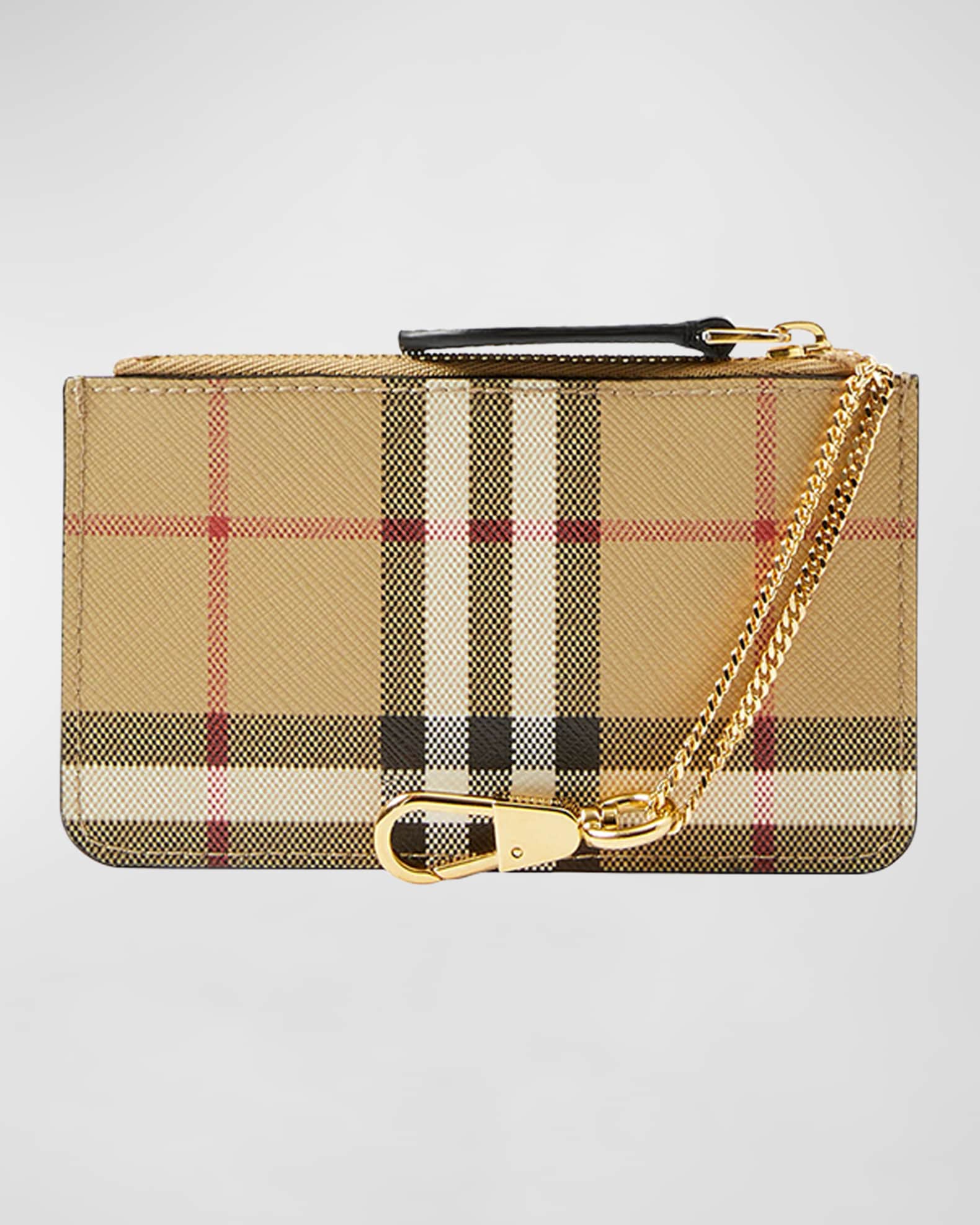 NWT Burberry Check Zip Kelbrook Coin Wallet w/Chain