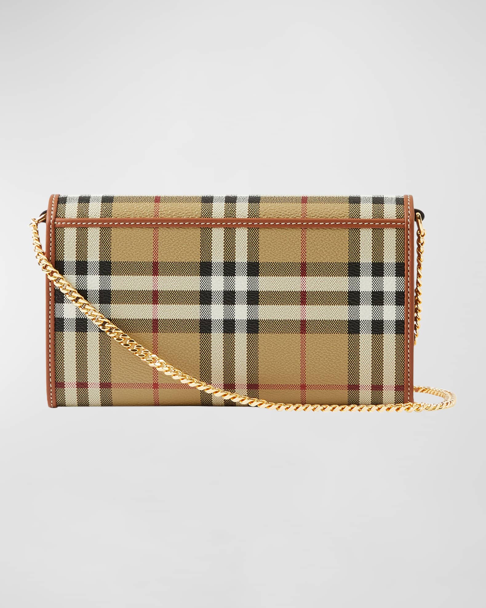 BURBERRY: Hannah wallet bag in coated cotton with all-over Vintage Check -  Beige