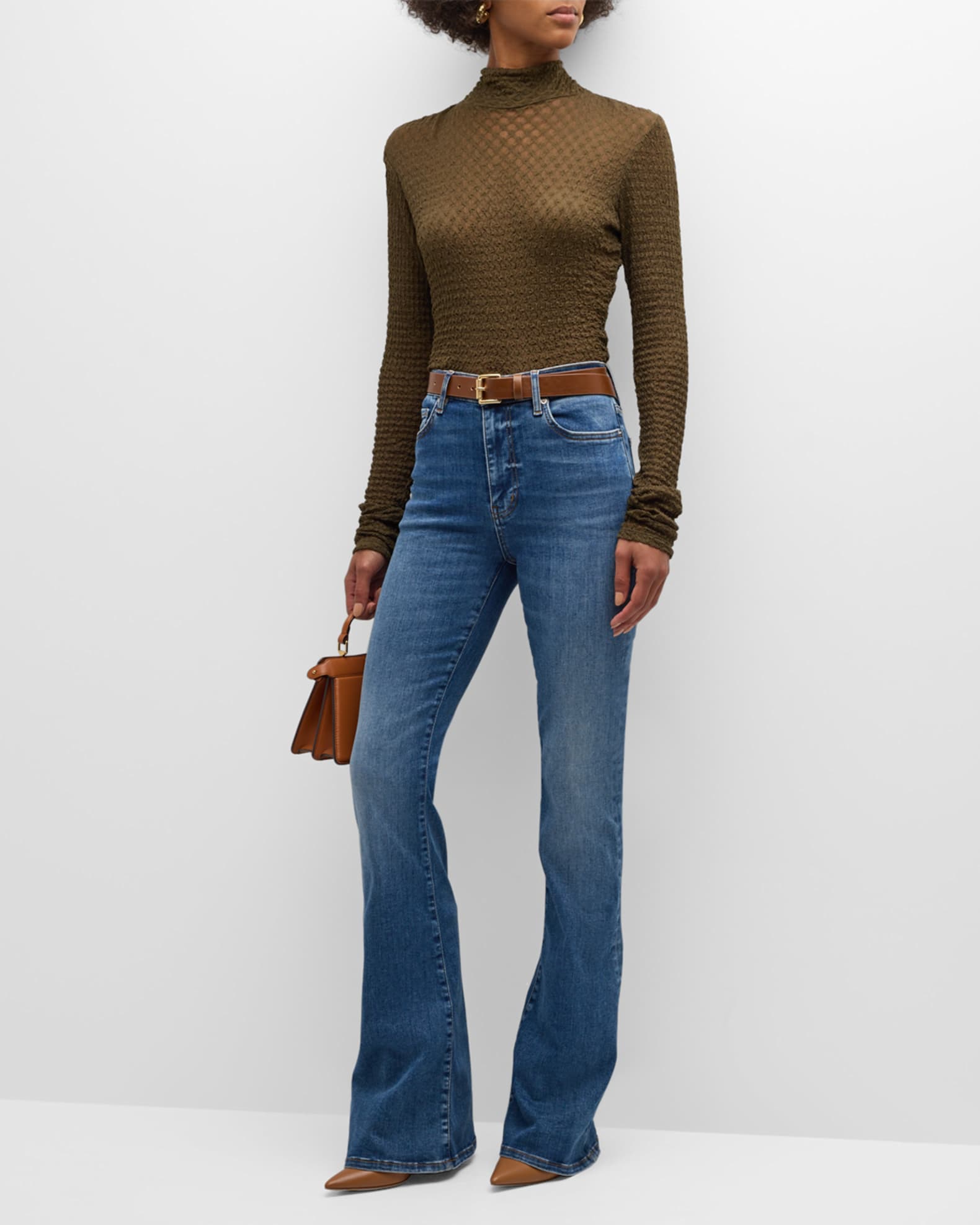 Stretch Mesh Lace Turtleneck | Neiman Marcus