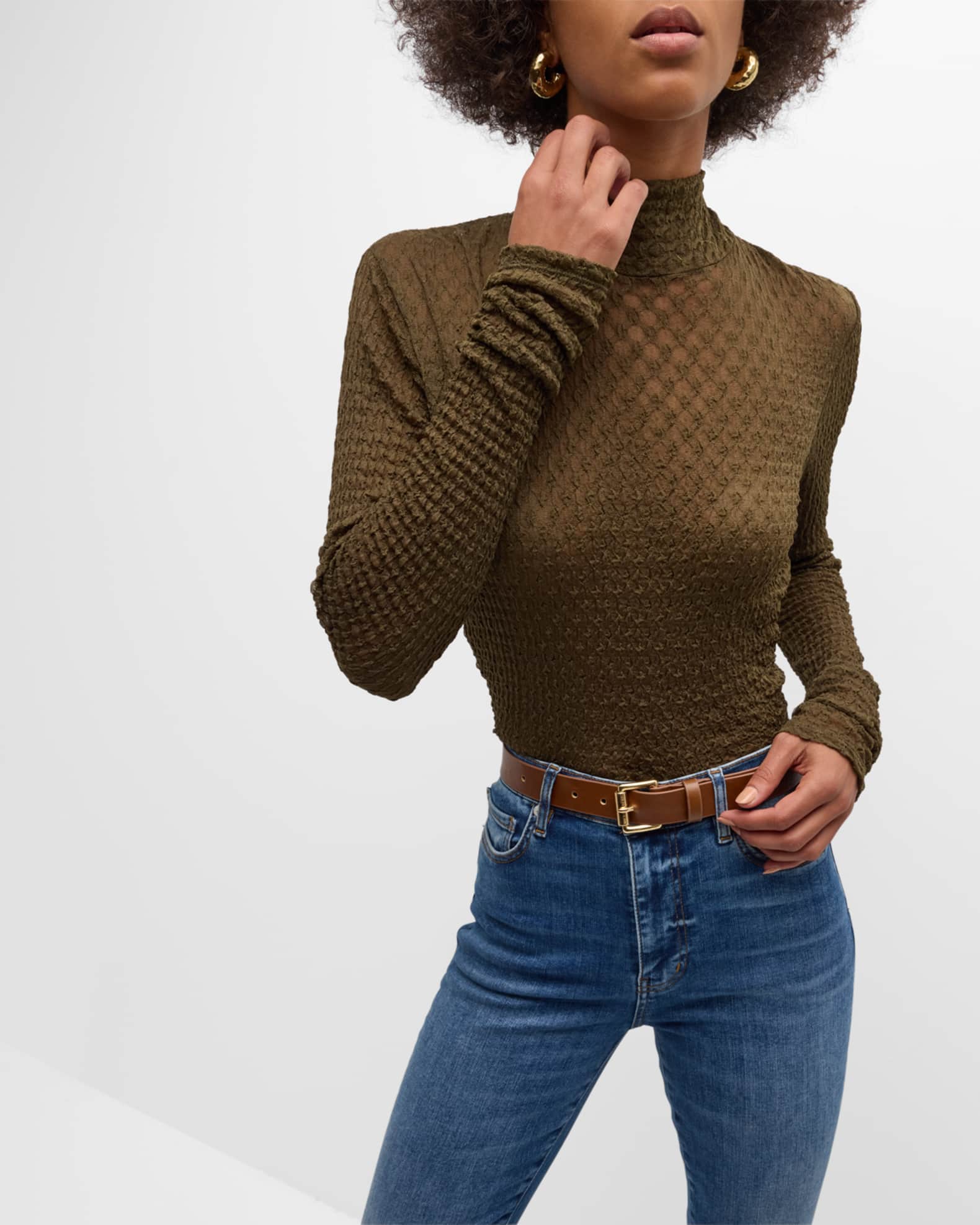Stretch Mesh Lace Turtleneck | Neiman Marcus