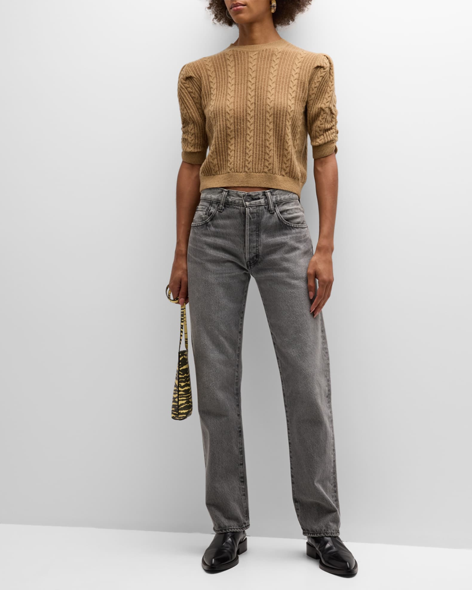 FRAME Pointelle Cashmere-Wool Cropped Sweater | Neiman Marcus