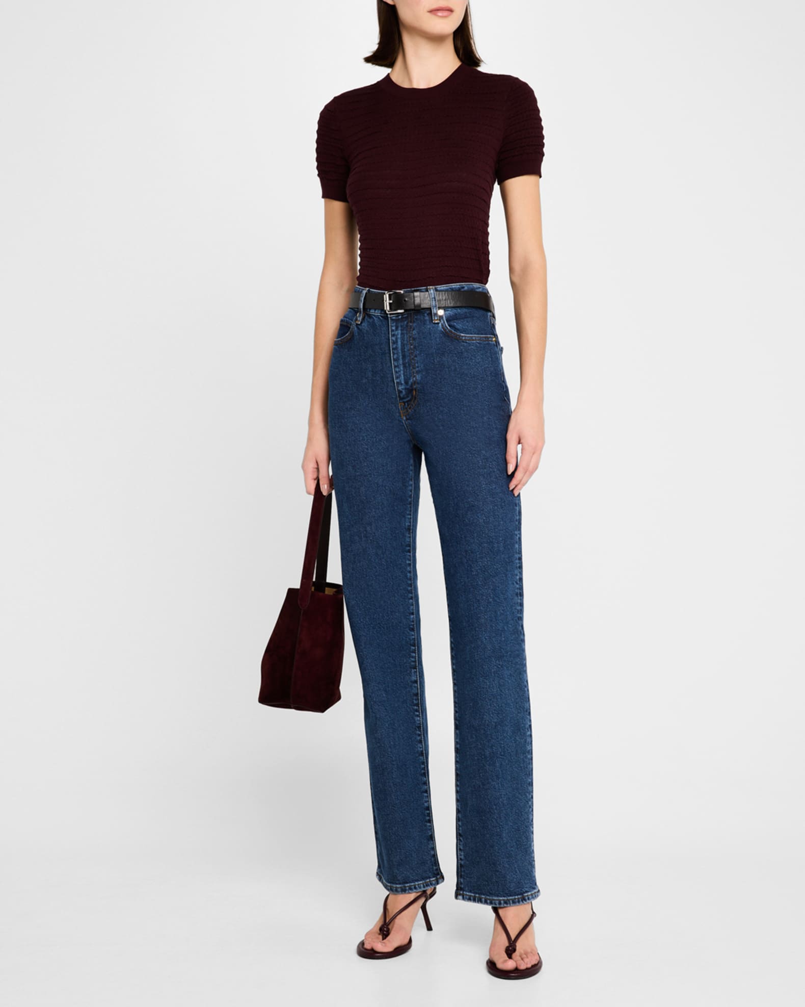 Smocked Short-Sleeve Sweater Top 1