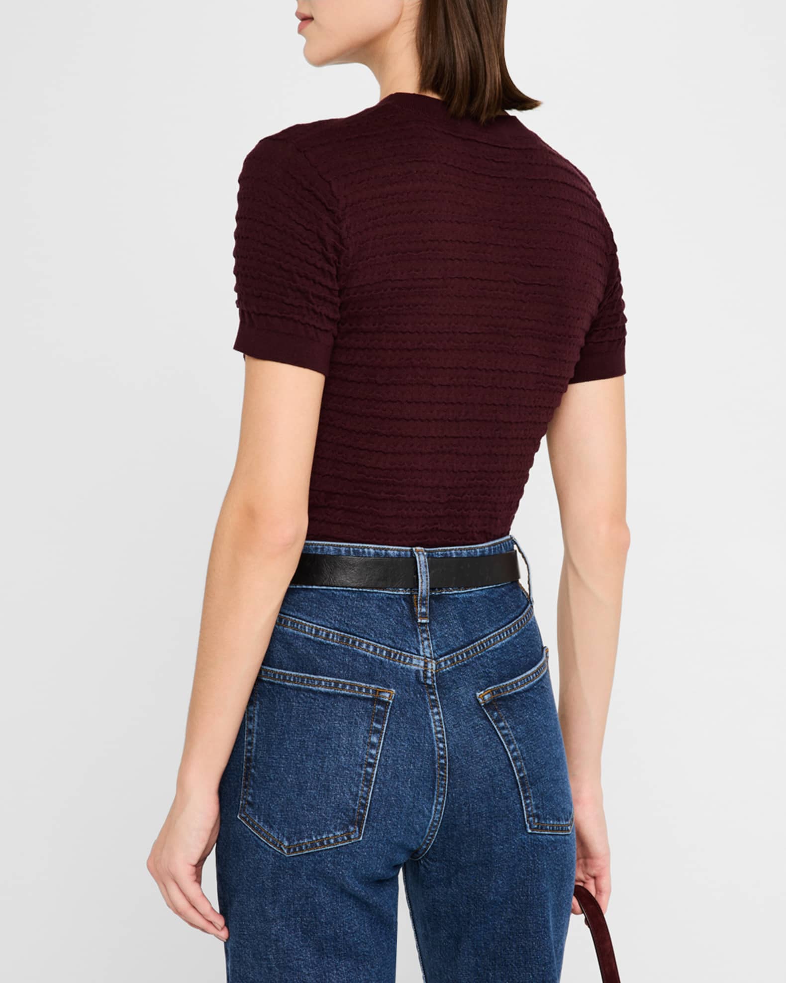 Smocked Square Neck Short Sleeve Denim Top