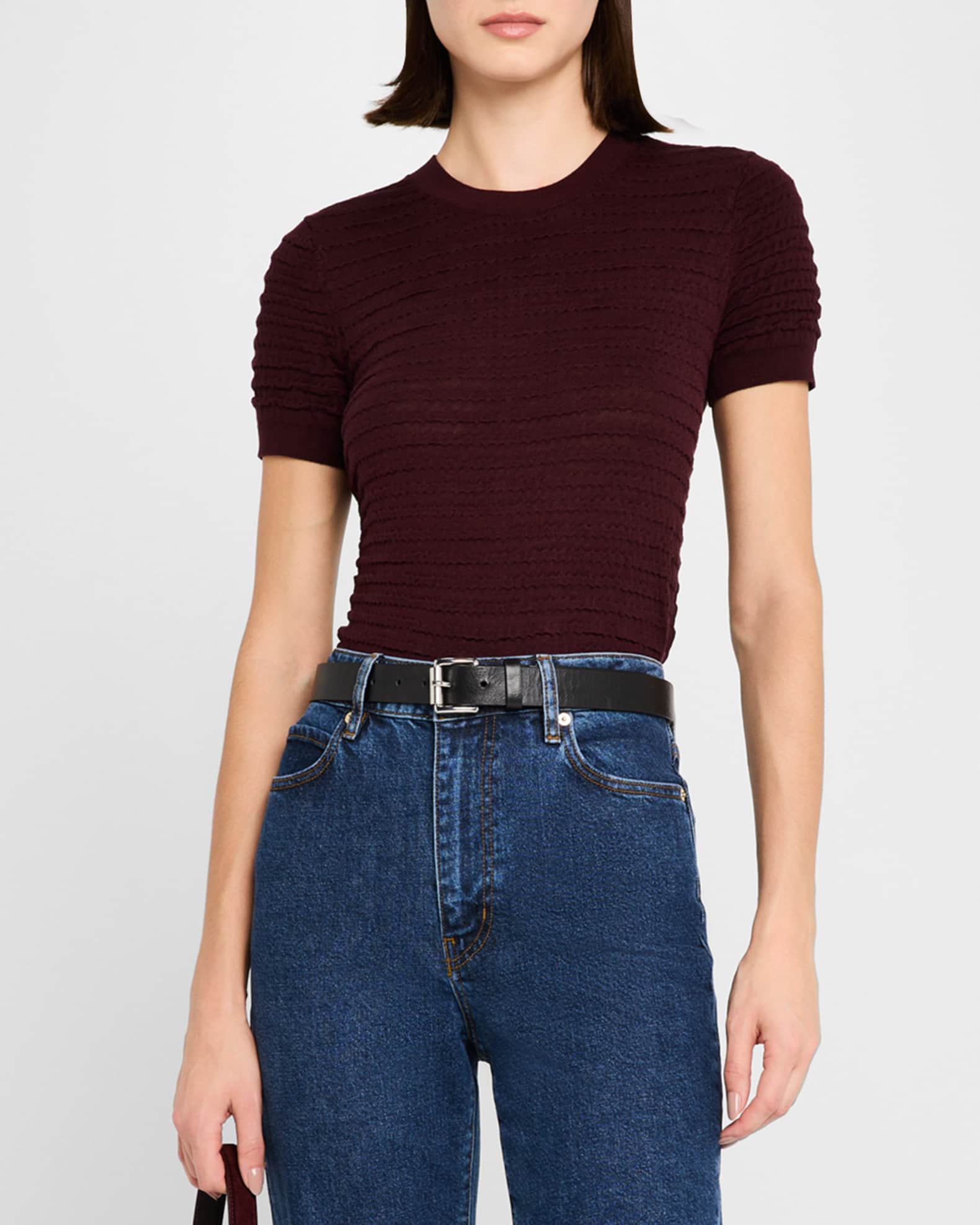 Short Sleeve Sweater Top with Side Pocket