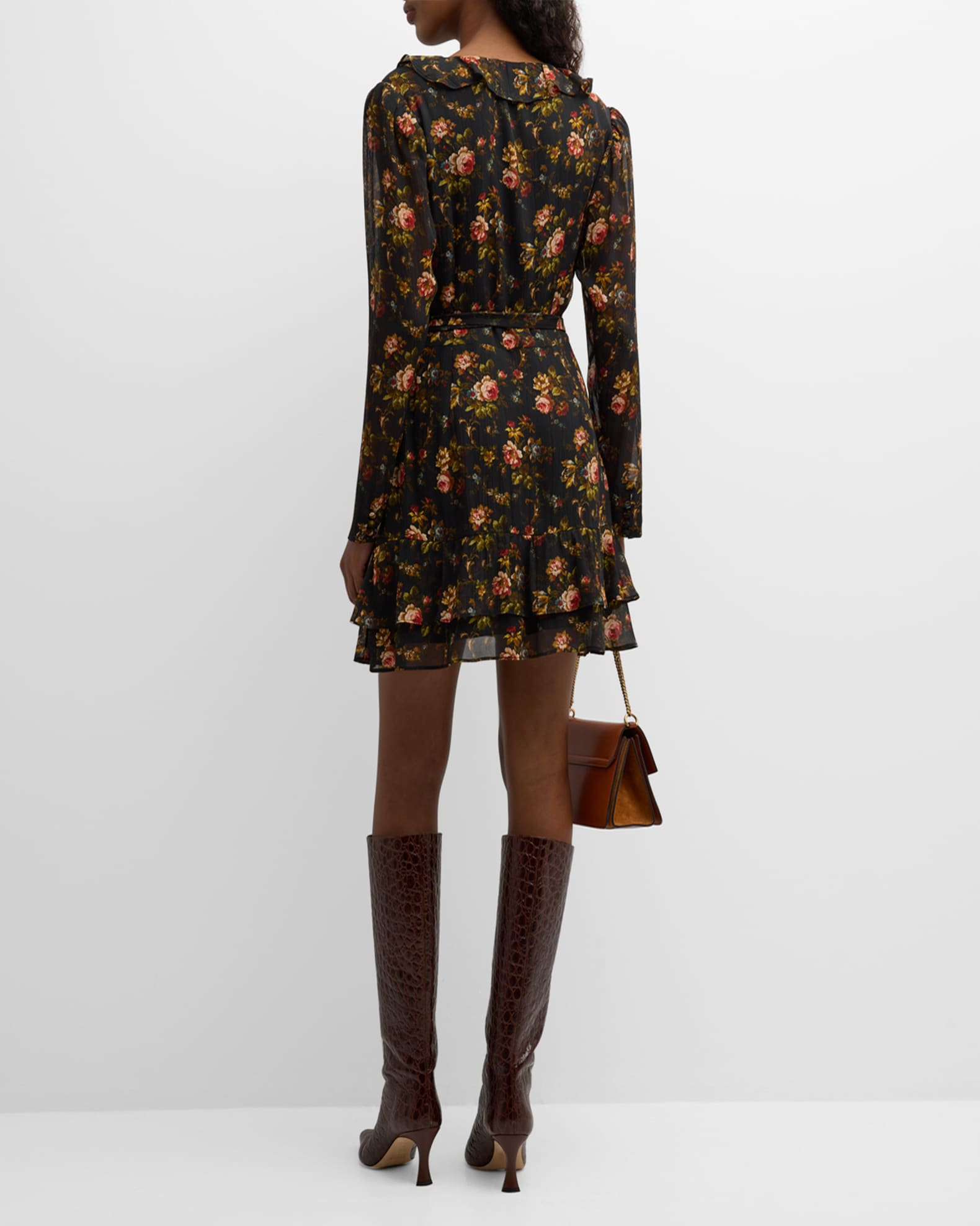 PAIGE Tamera Floral Ruffle Long-Sleeve Mini Dress | Neiman Marcus