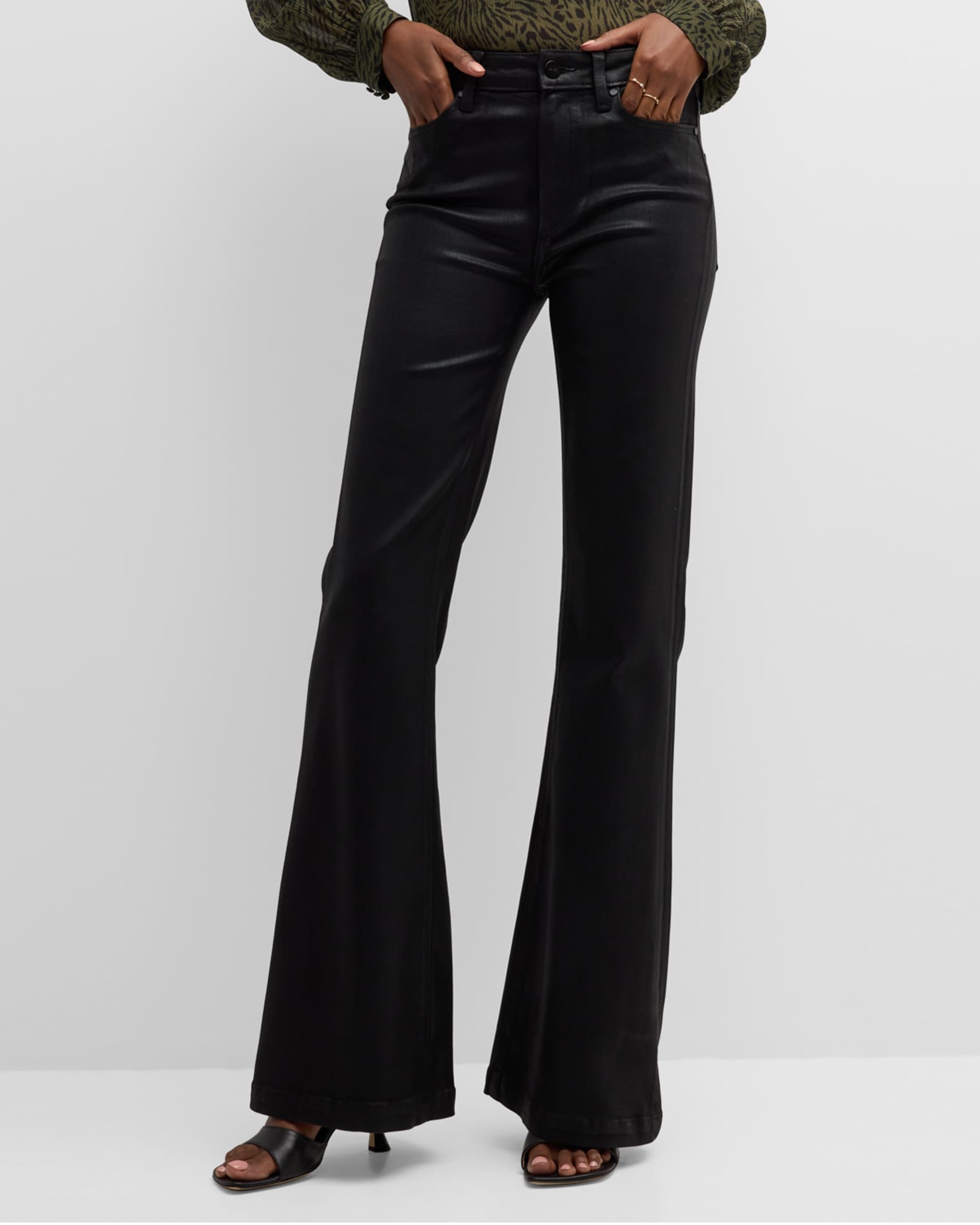 PAIGE Genevieve Flare Coated Jeans | Neiman Marcus