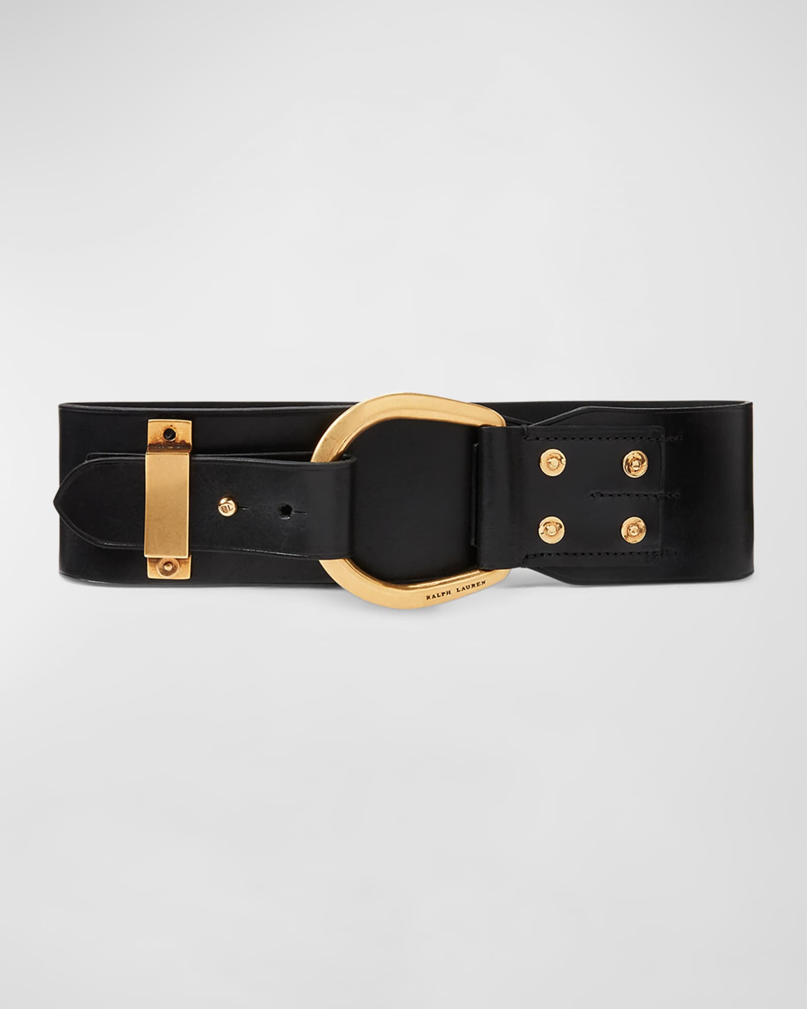 〓RALPH LAUREN〓 BLACKレザー×GOLDパーツ リング ベルト