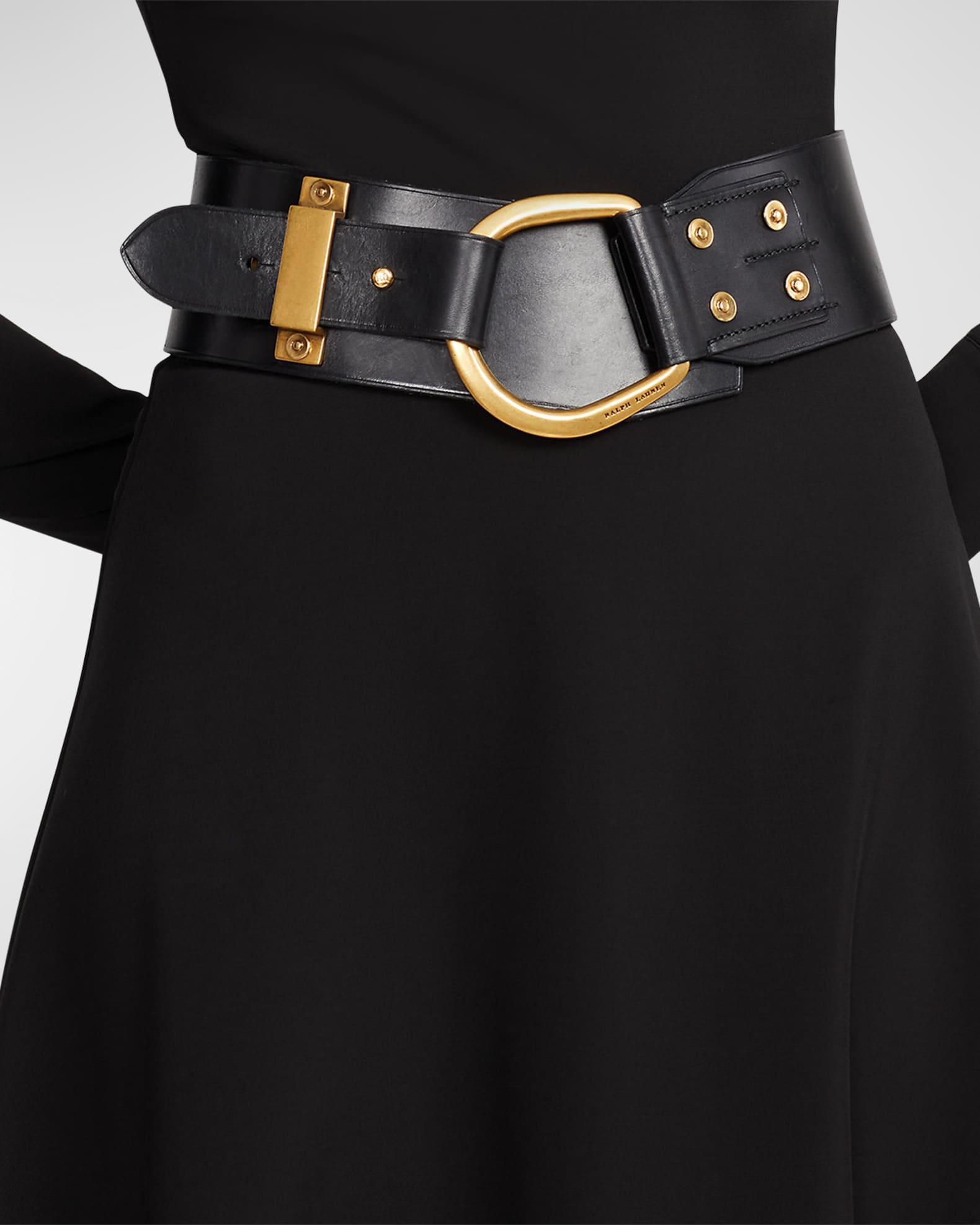 〓RALPH LAUREN〓 BLACKレザー×GOLDパーツ リング ベルト