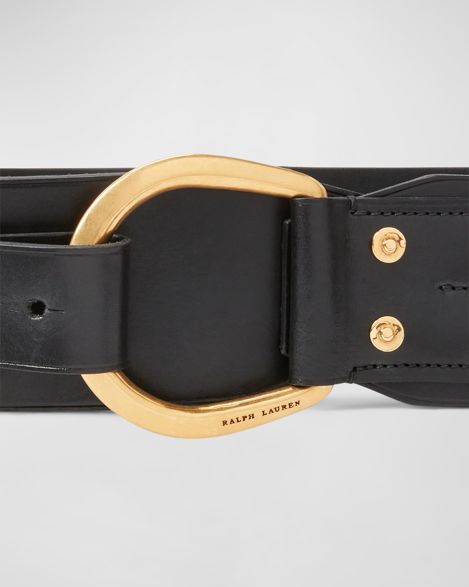 〓RALPH LAUREN〓 BLACKレザー×GOLDパーツ リング ベルト