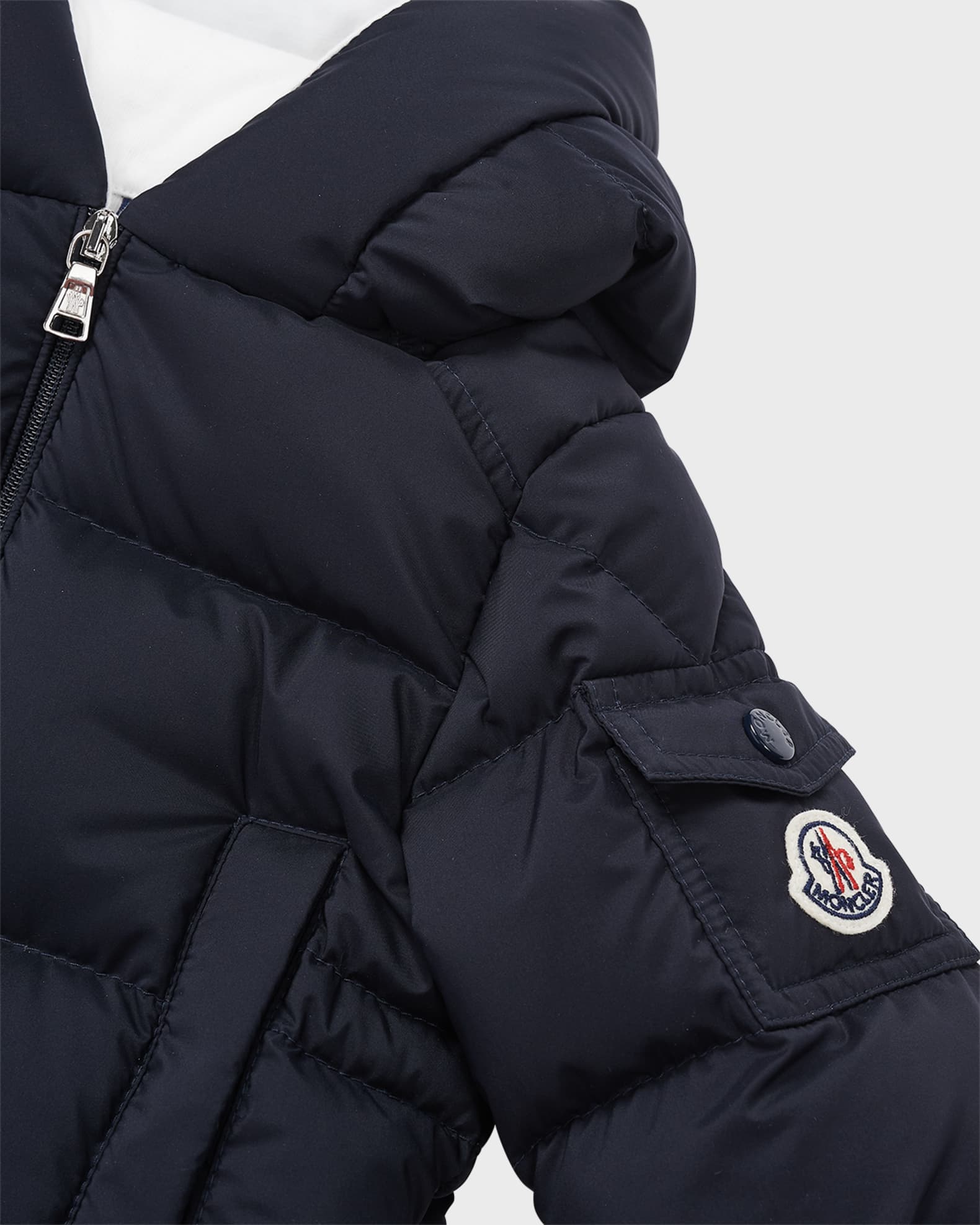 Moncler Boy's Marat Striped Trim Long Parka, Size 12M-3 | Neiman