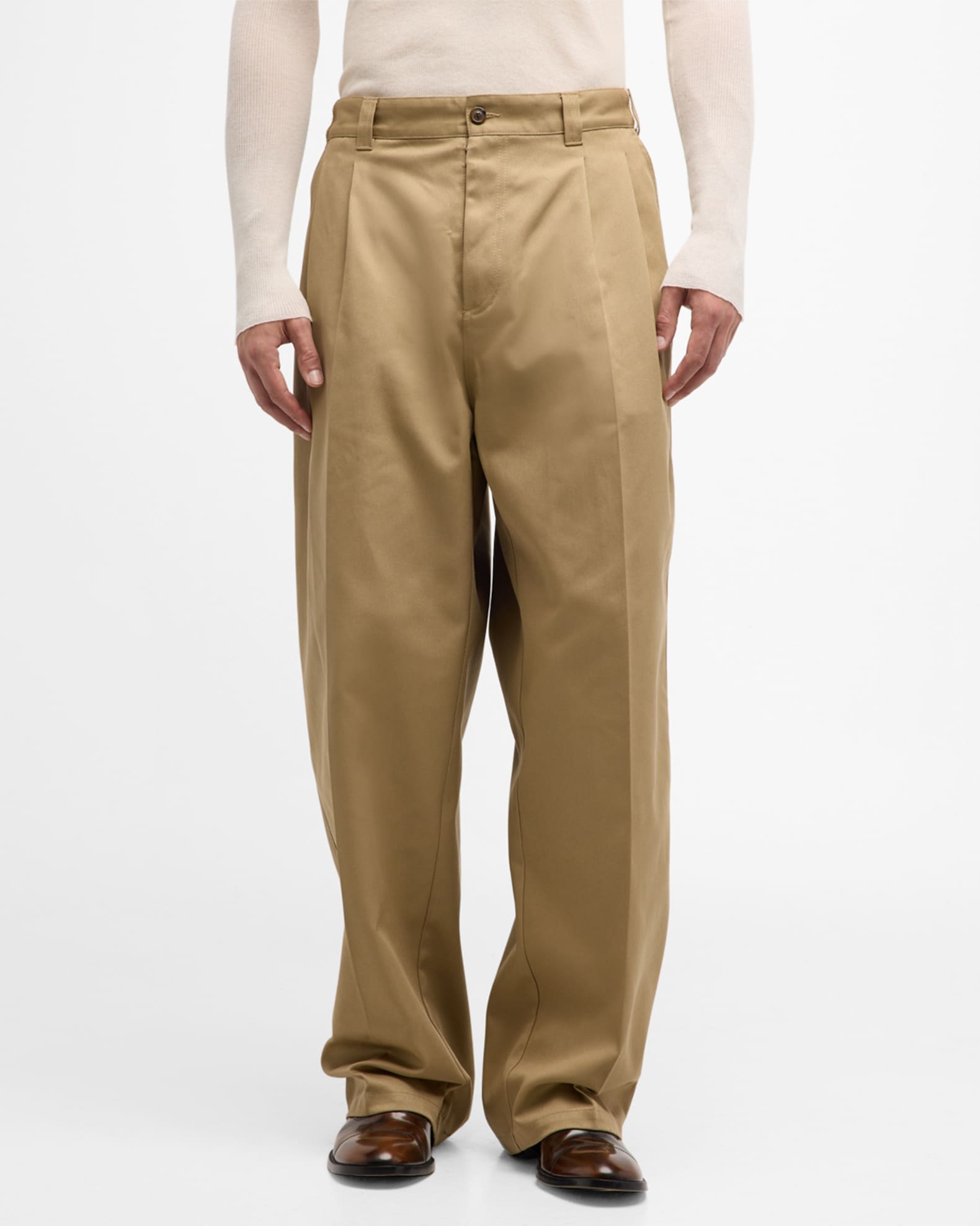 Maison Margiela Men's Pleated Chino Pants with Flannel Back Neiman Marcus