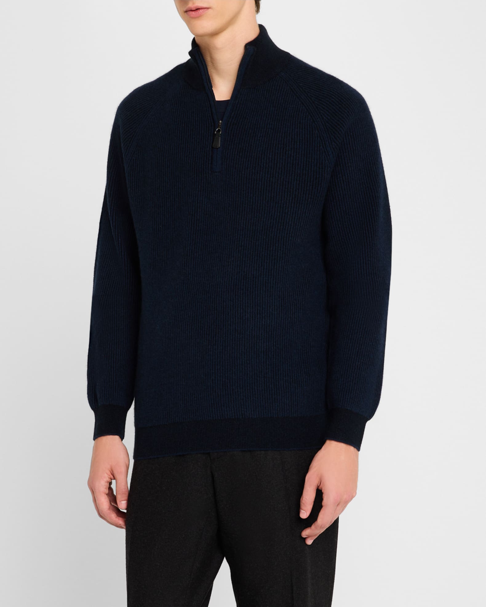 Men s Ribbed Quarter Zip Cashmere Sweater