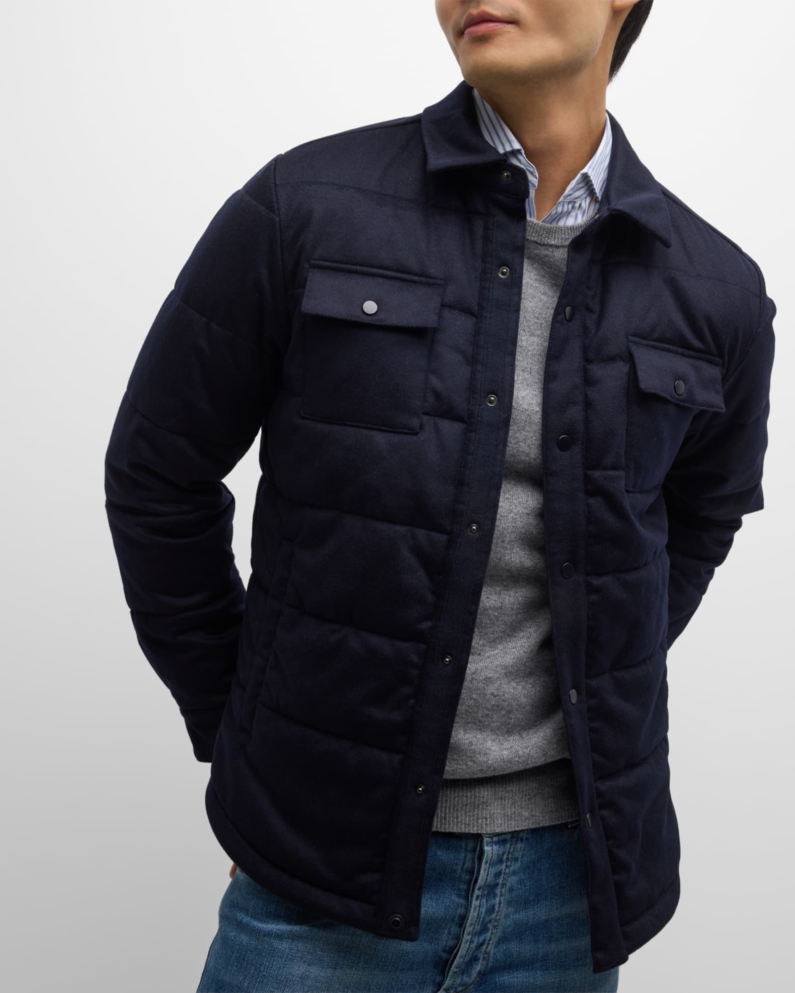 Neiman Marcus Men's Wool Padded Shirt Jacket | Neiman Marcus
