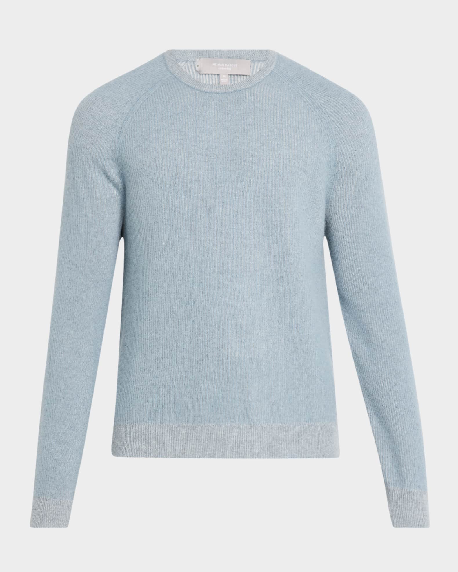 Neiman Marcus Crewneck Ribbed Cashmere Sweater Blue Grey