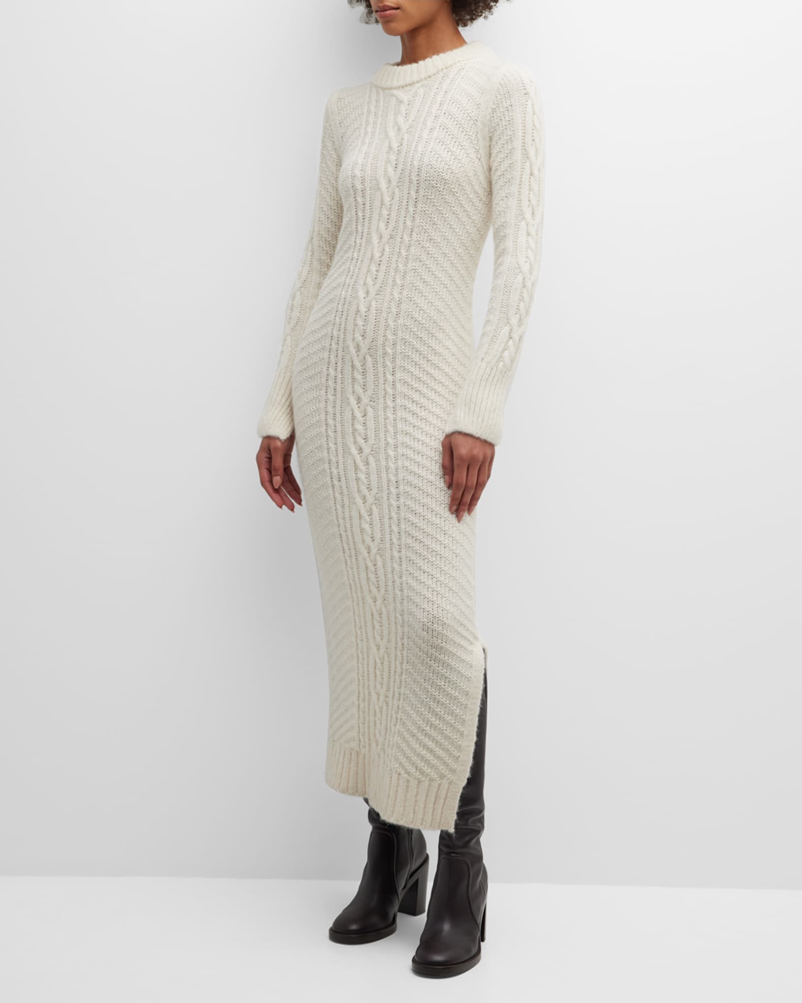 ELEVEN SIX Lora Cable-Knit Split-Cuff Midi Sweater Dress | Neiman Marcus