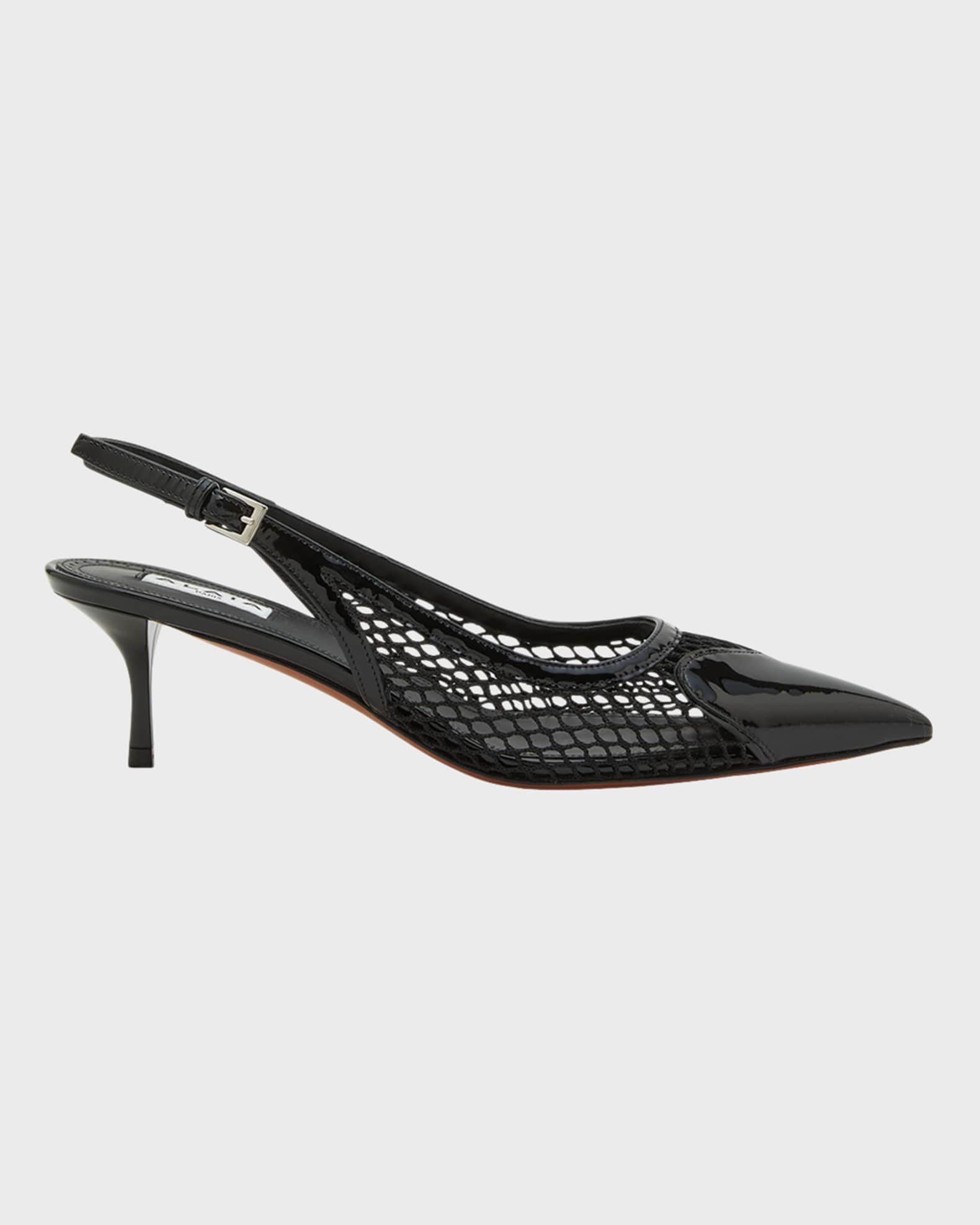 Mesh Heart-Toe Slingback Pumps 0