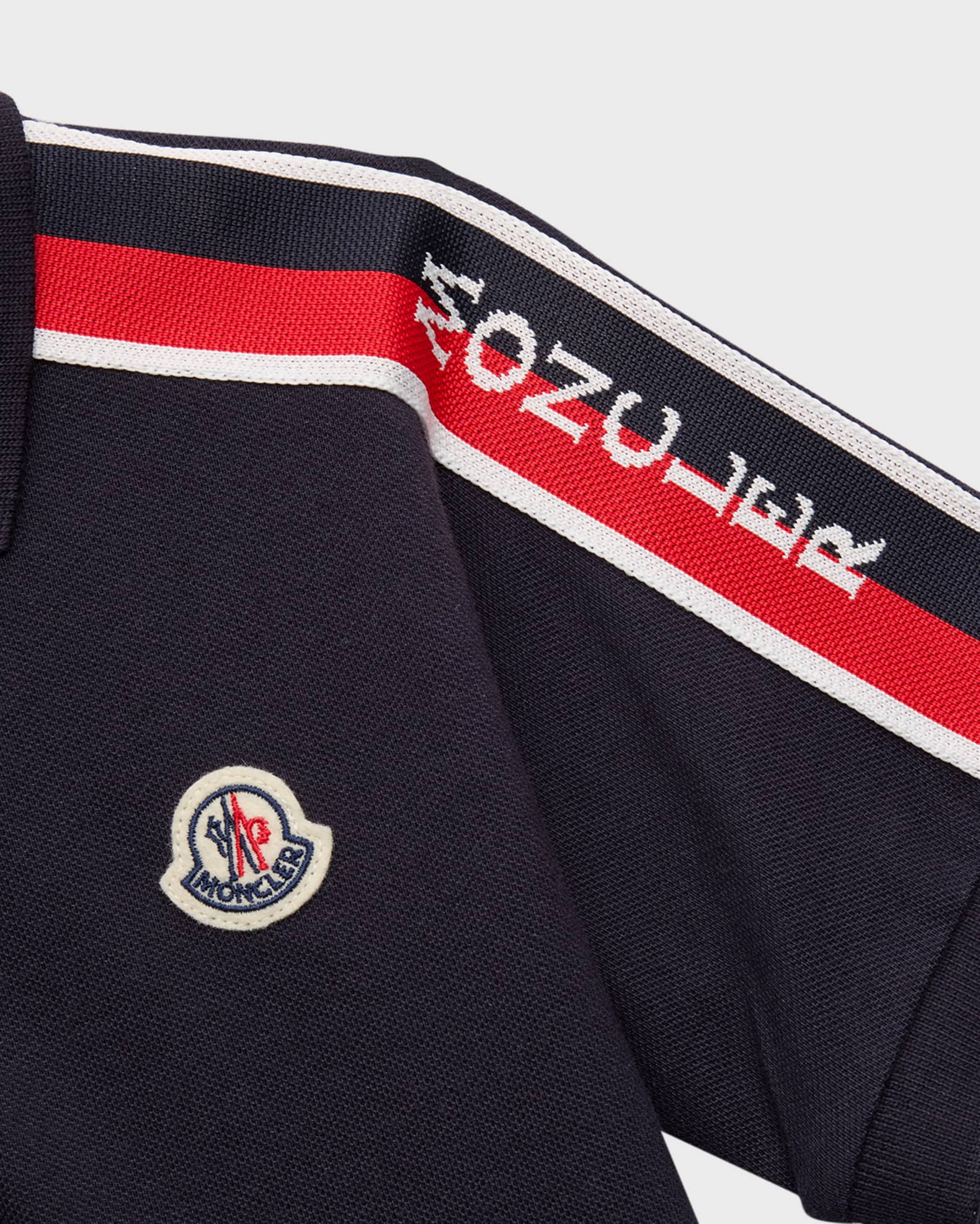Moncler Boy's Polo Shirt W/ Tri Stripes & Logo, Size 4-6 | Neiman Marcus