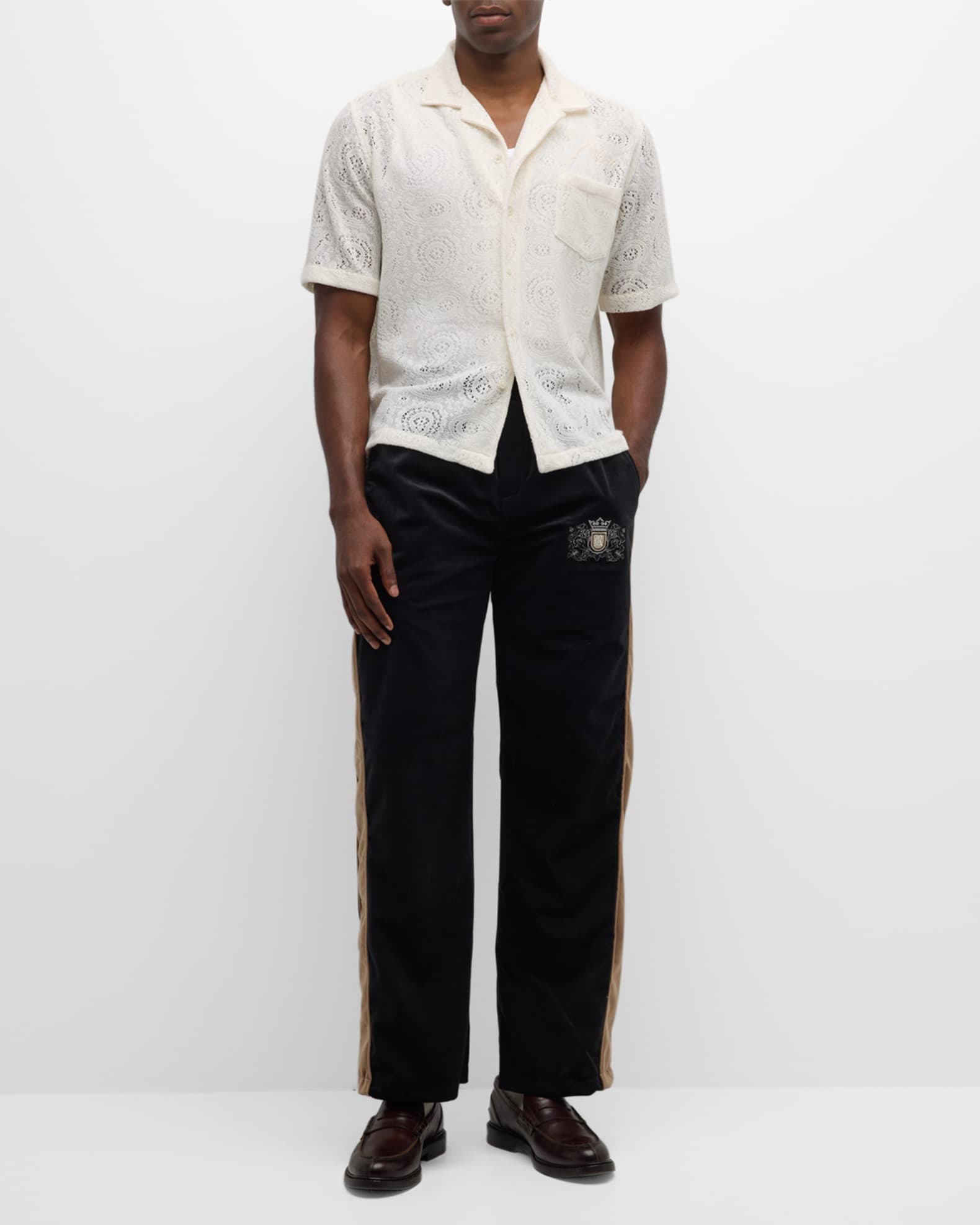 Men's Velvet Crest Side-Stripe Track Pants - Thumbnail 2