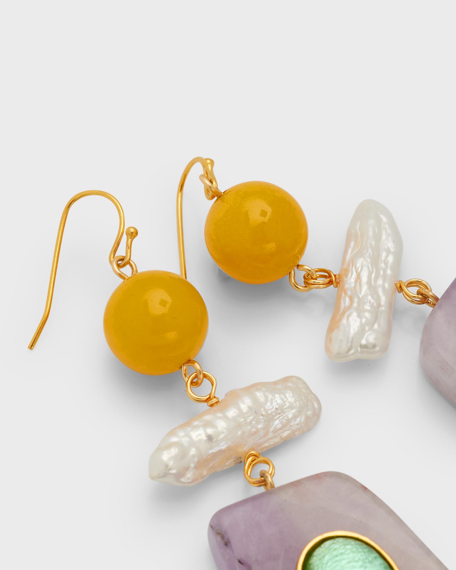 thumbnail image 2 of Natural Freshwater Pearl Drop Dangle Earrings - Multicolor Baroque 7-8mm Silver/Gold Hooks 2 of 6
