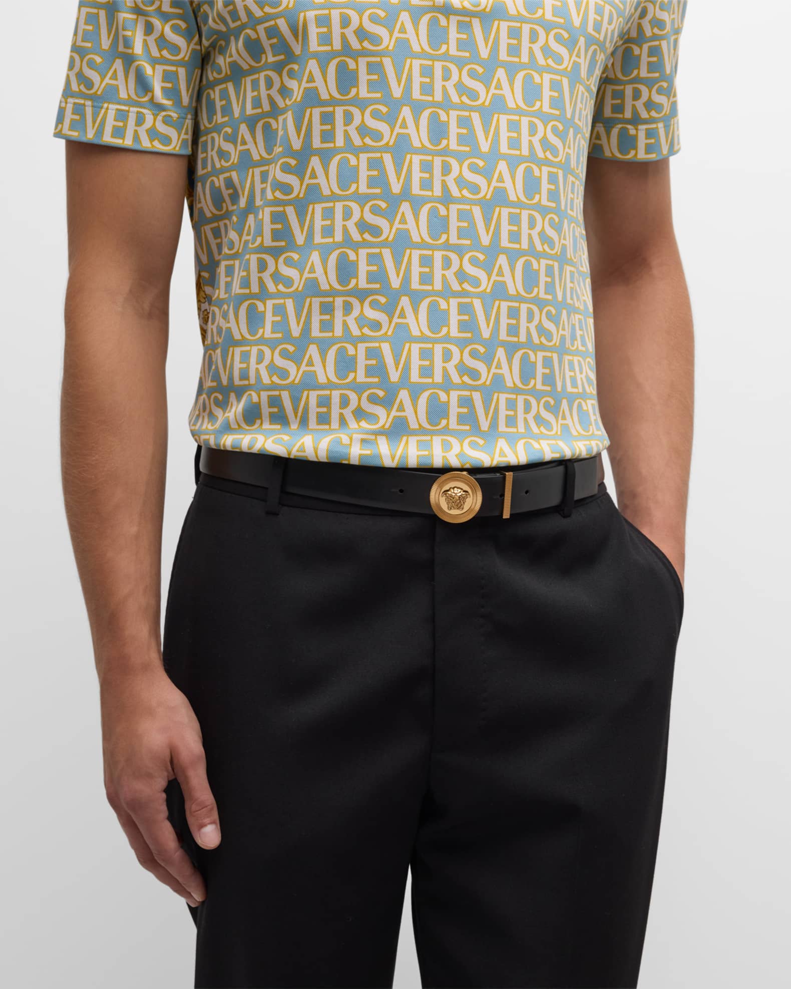 Versace Men s Leather Belt with Medusa Buckle Neiman Marcus