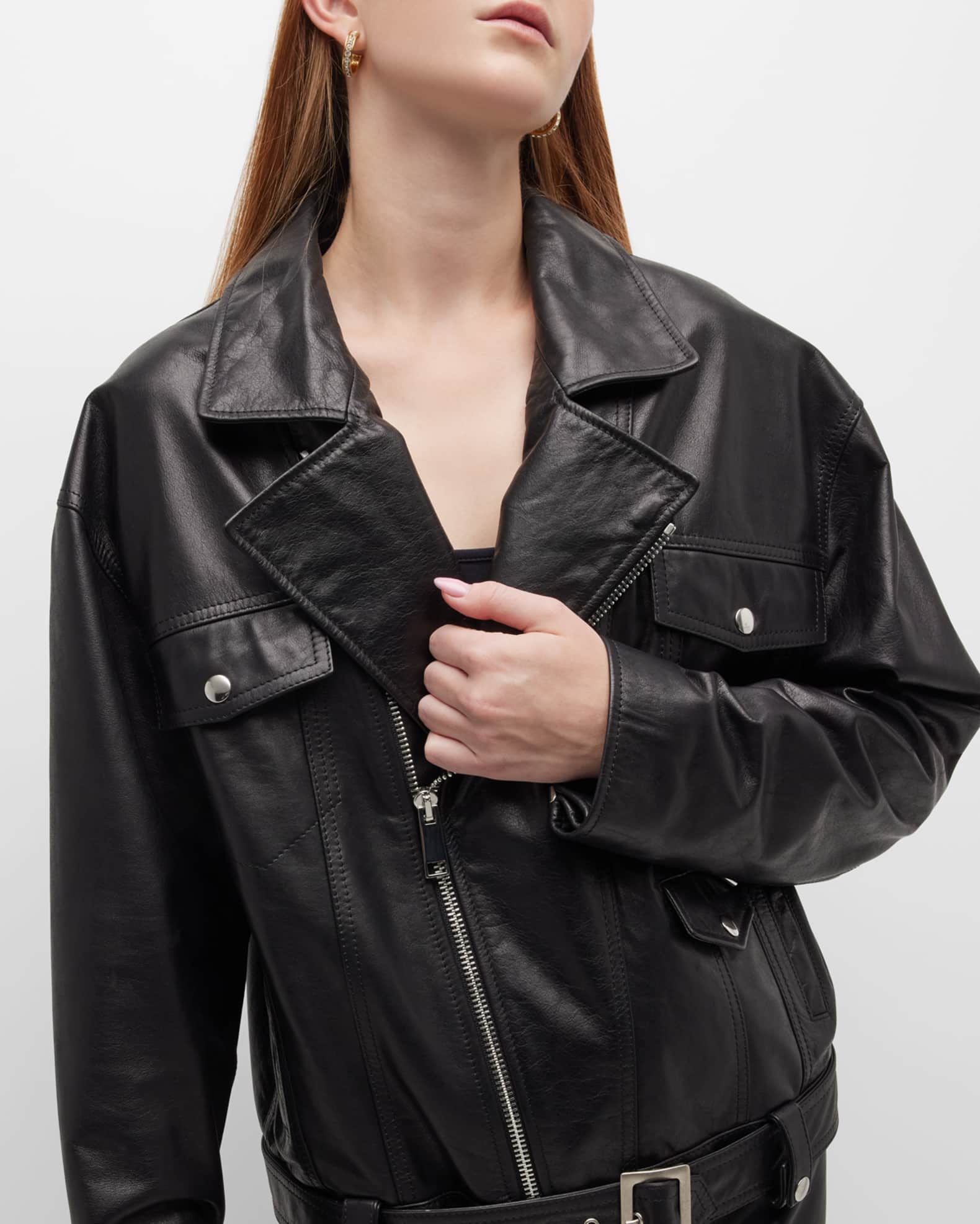 Alexander McQueen Snake-Embossed Leather Biker Jacket