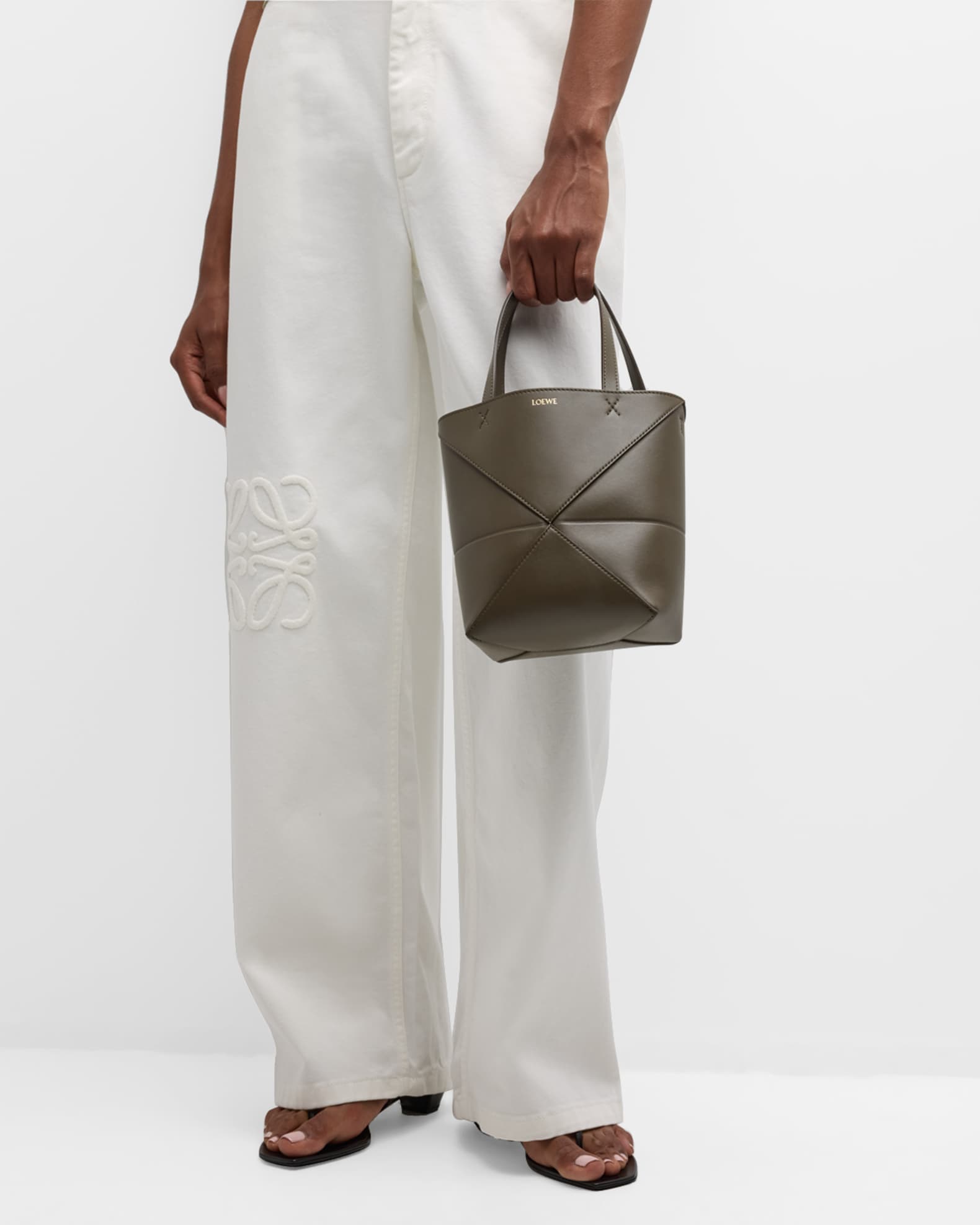 トートバッグ LOEWE mini Puzzle Fold tote in smooth leather Mini Puzzle Fold tote in soft grained calfskin Grey - LOEWE
