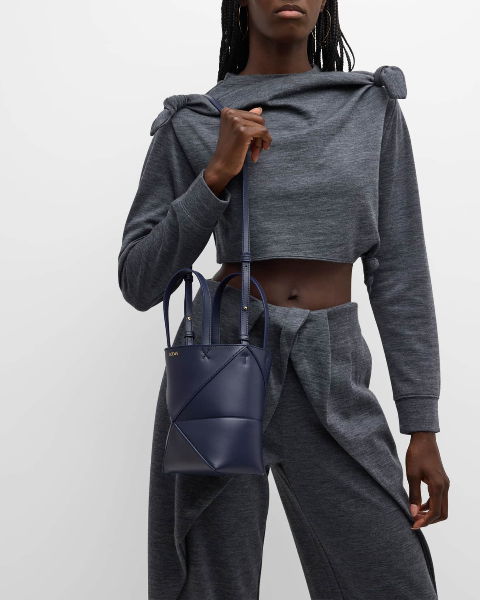 ✤LOEWE✤ Loewe Puzzle Fold Mini Tote Bag in Shiny Leather | Neiman Marcus