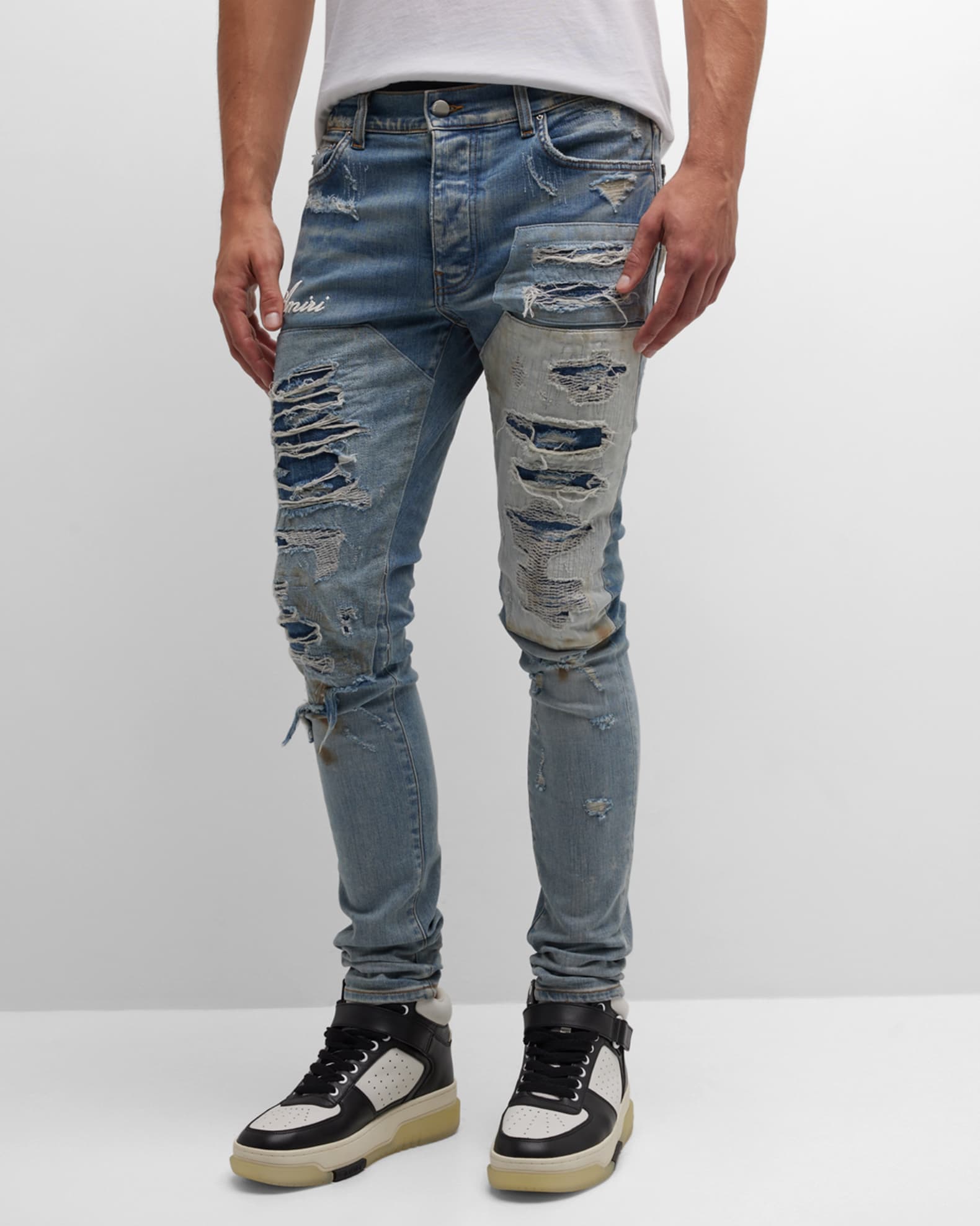 Amiri Men's Artisanal Ripped Skinny Jeans | Neiman Marcus