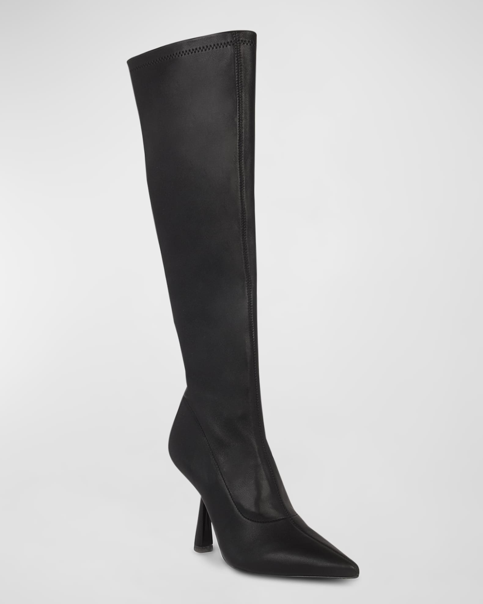 Black Suede Studio Stretch Leather Point Toe Knee Boots Neiman Marcus