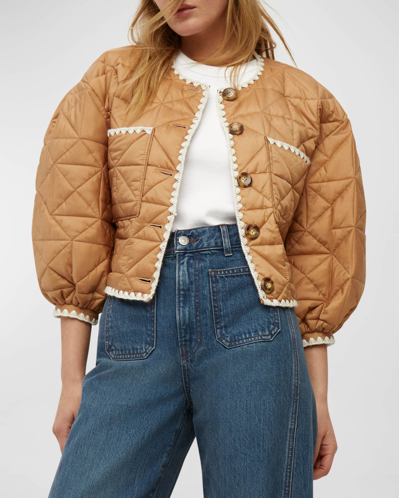 Veronica Beard Leal Reversible Quilted PuffSleeve Cropped Jacket
