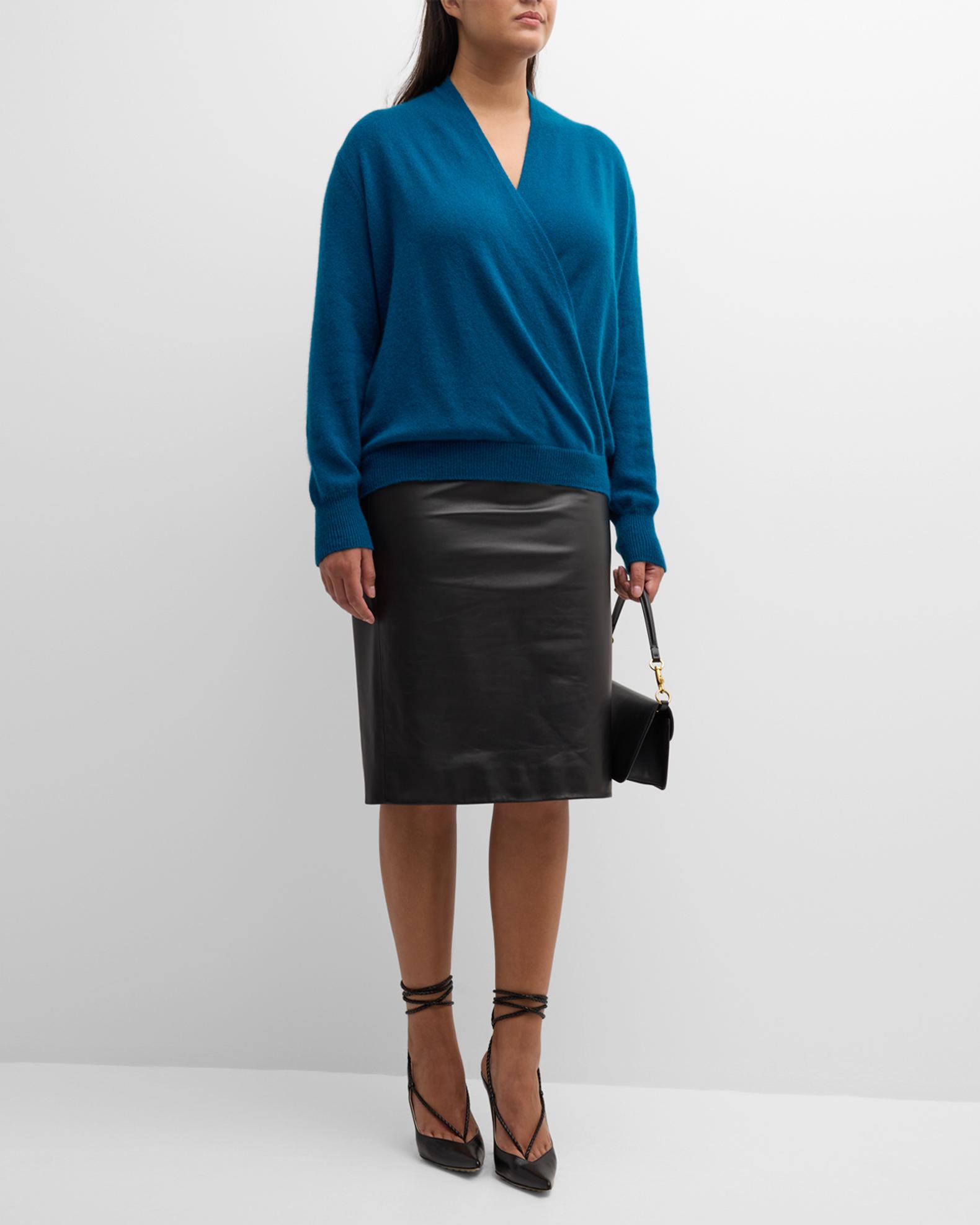 Neiman Marcus Plus Size Cashmere Faux Wrap Sweater | Neiman Marcus