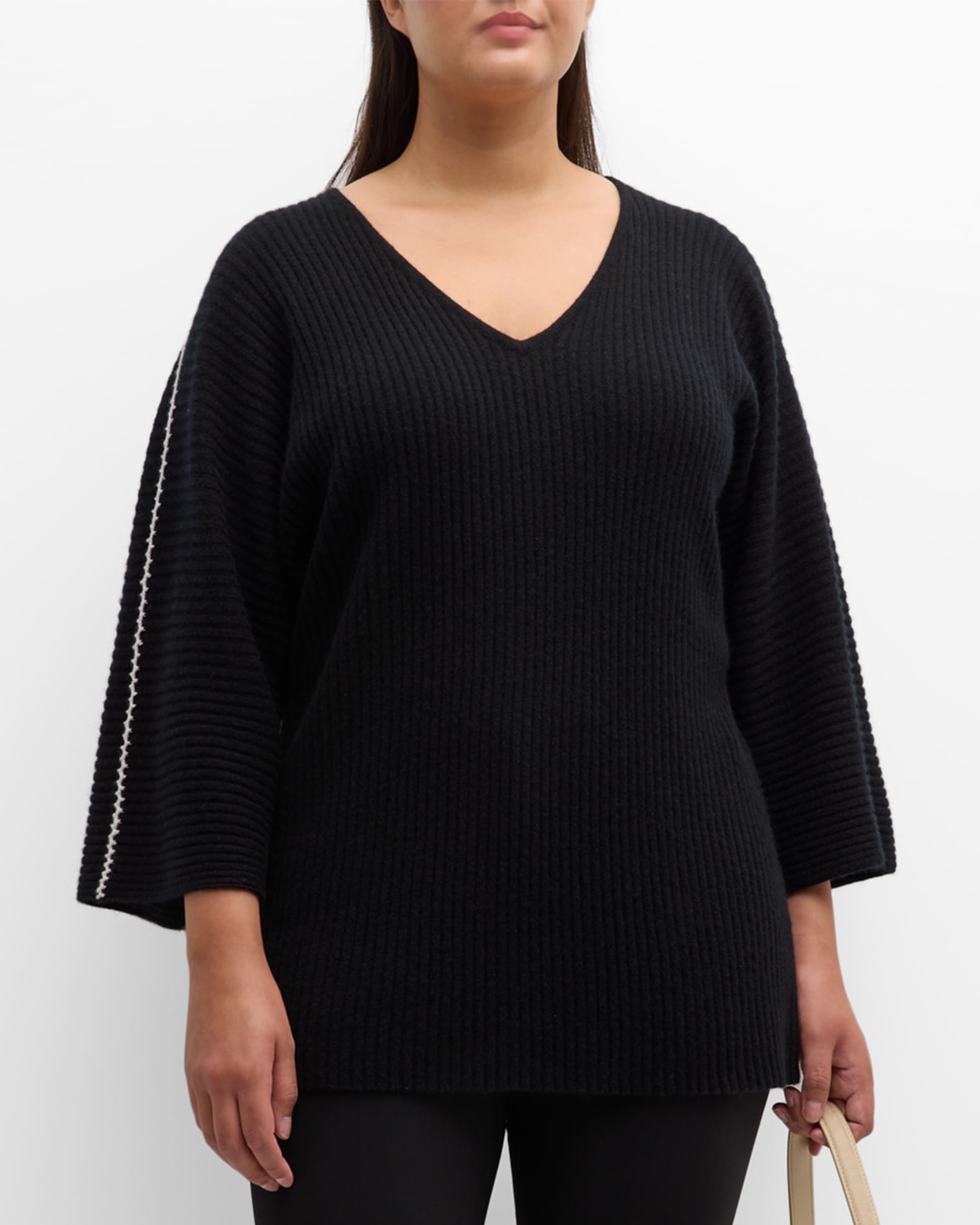 Neiman Marcus Cashmere Collection Plus Size Cashmere Ribbed Sweater