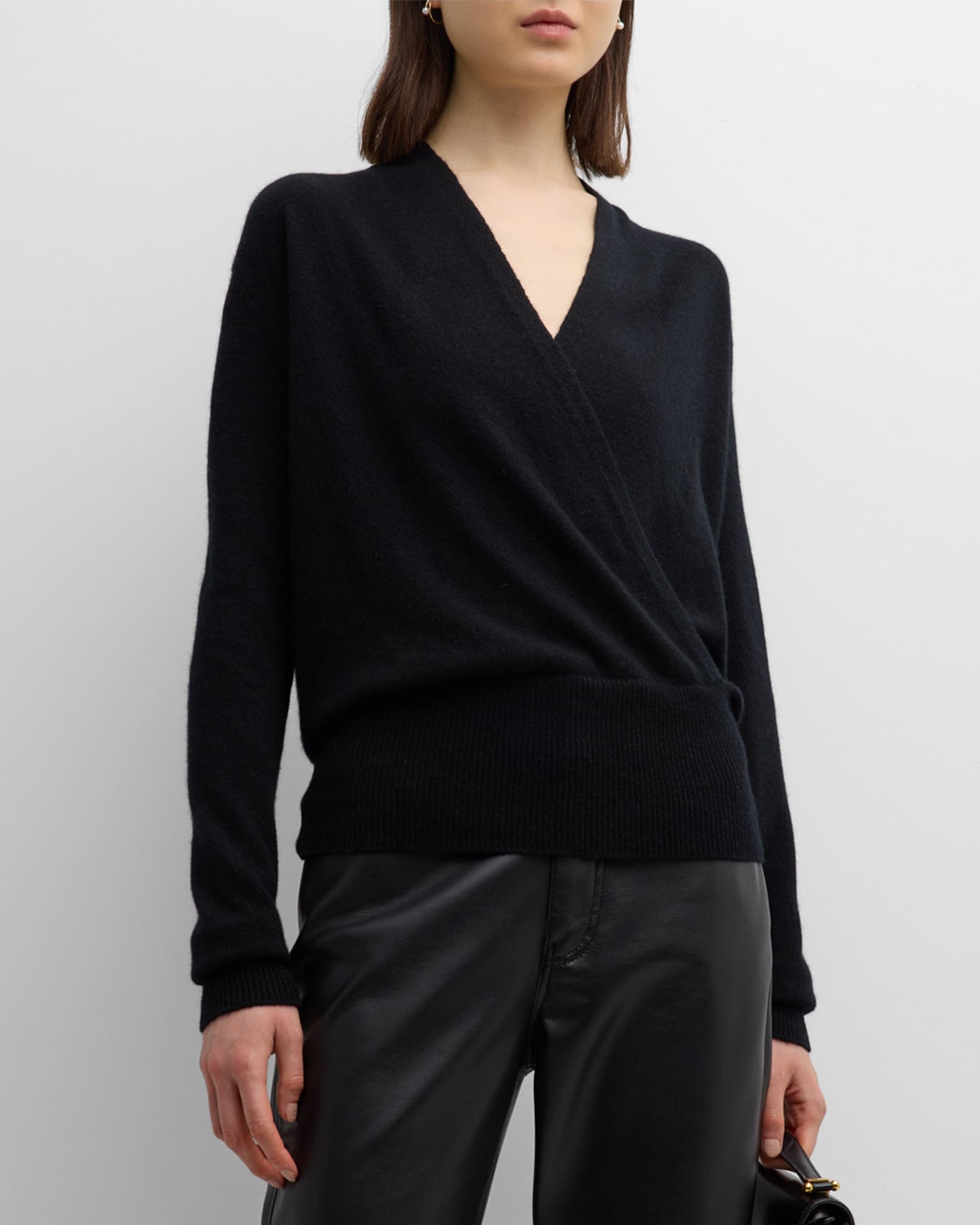 Neiman Marcus Cashmere Collection Cashmere Faux Wrap Sweater