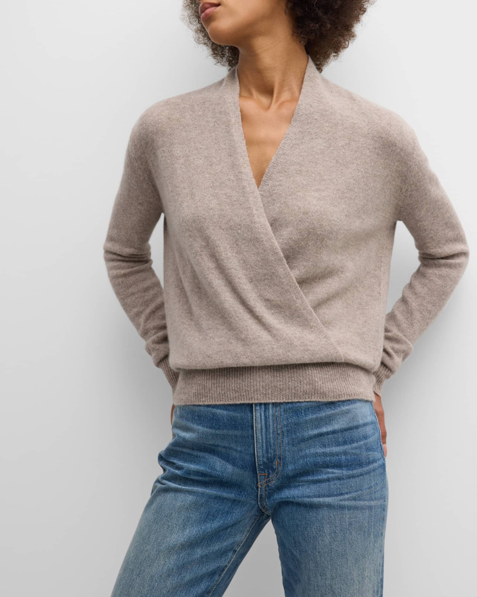 Neiman Marcus Cashmere Collection Cashmere Faux Wrap Sweater Neiman