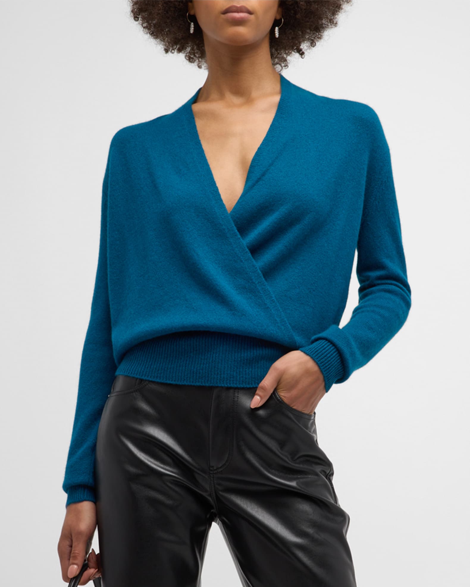 Cashmere faux wrap sweater top