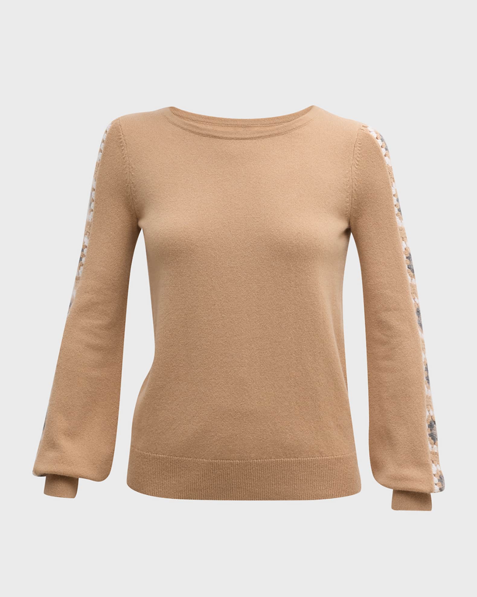 Neiman Marcus Cashmere Collection Cashmere Sweater with Crochet Sleeve