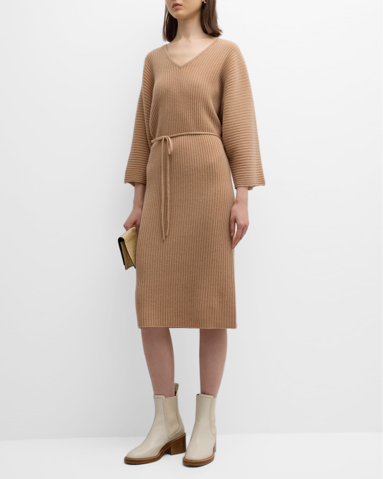 Neiman Marcus Cashmere Collection Cashmere Ribbed DolmanSleeve Sweater