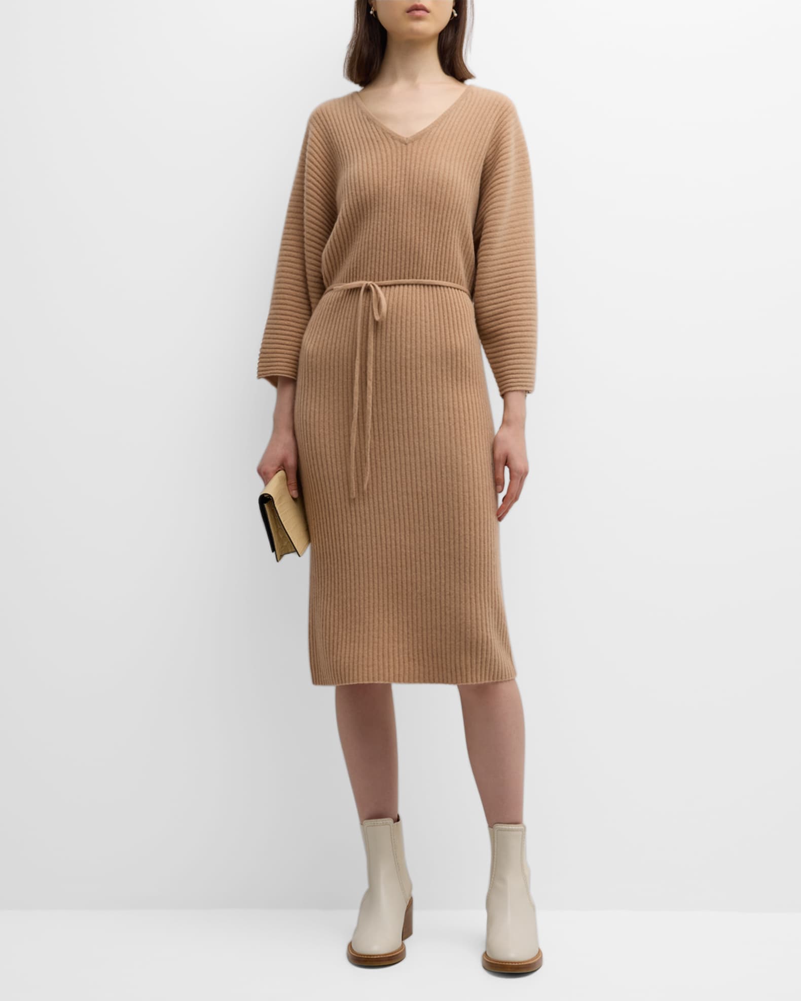 Neiman Marcus Cashmere Collection Cashmere Ribbed DolmanSleeve Sweater