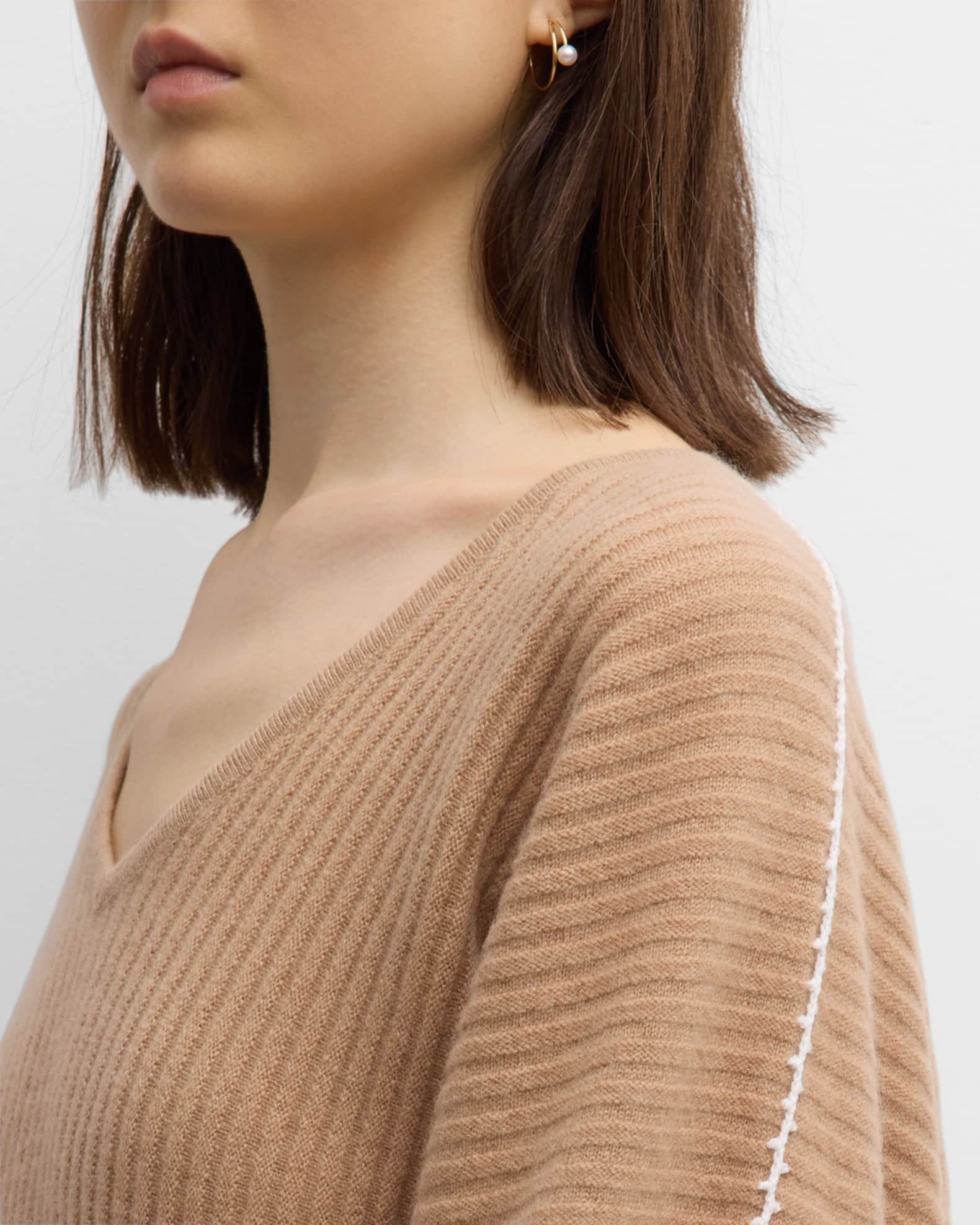 Neiman Marcus Cashmere Collection Cashmere Ribbed DolmanSleeve Sweater