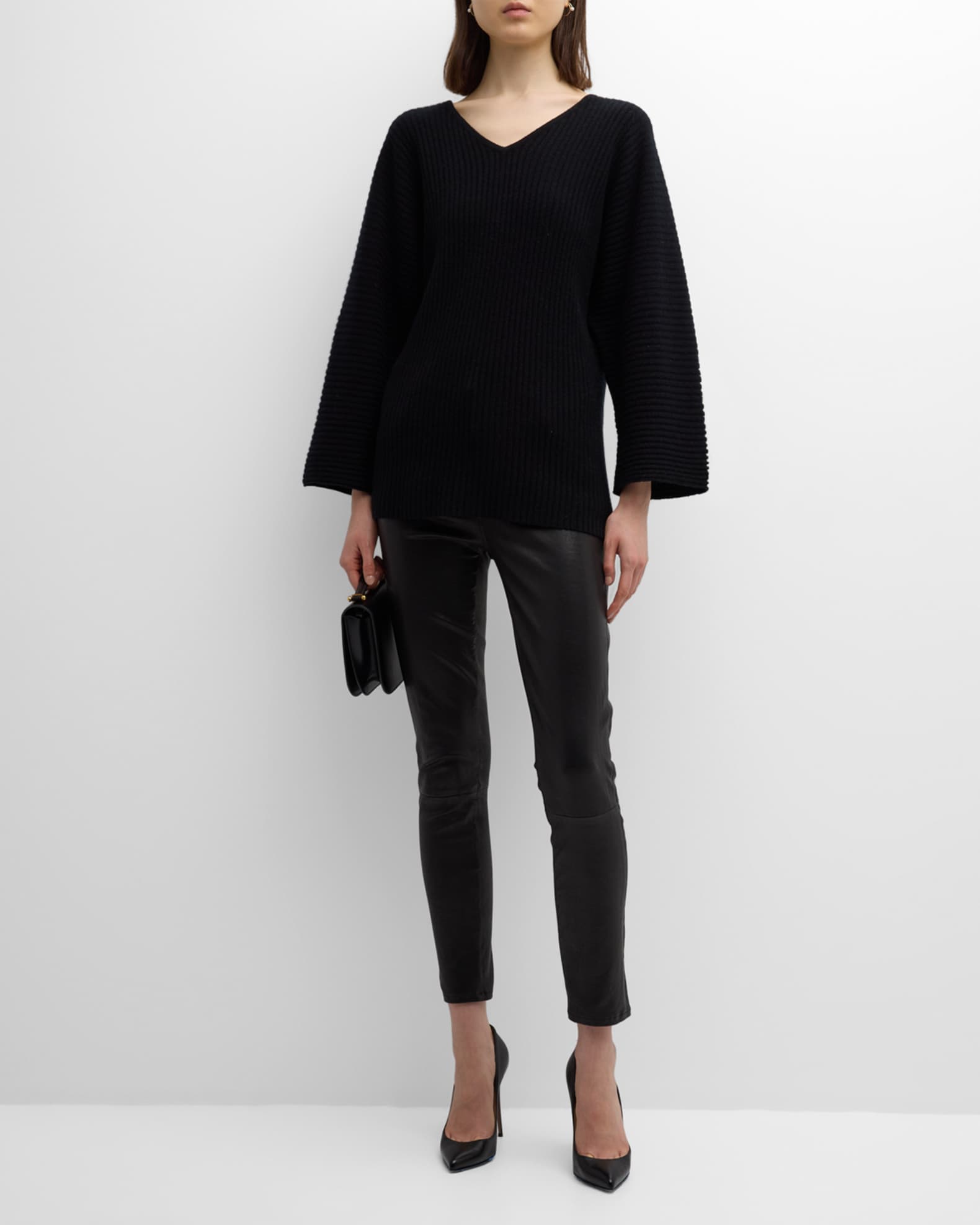 Neiman Marcus Cashmere Collection Cashmere Ribbed VNeck Sweater with