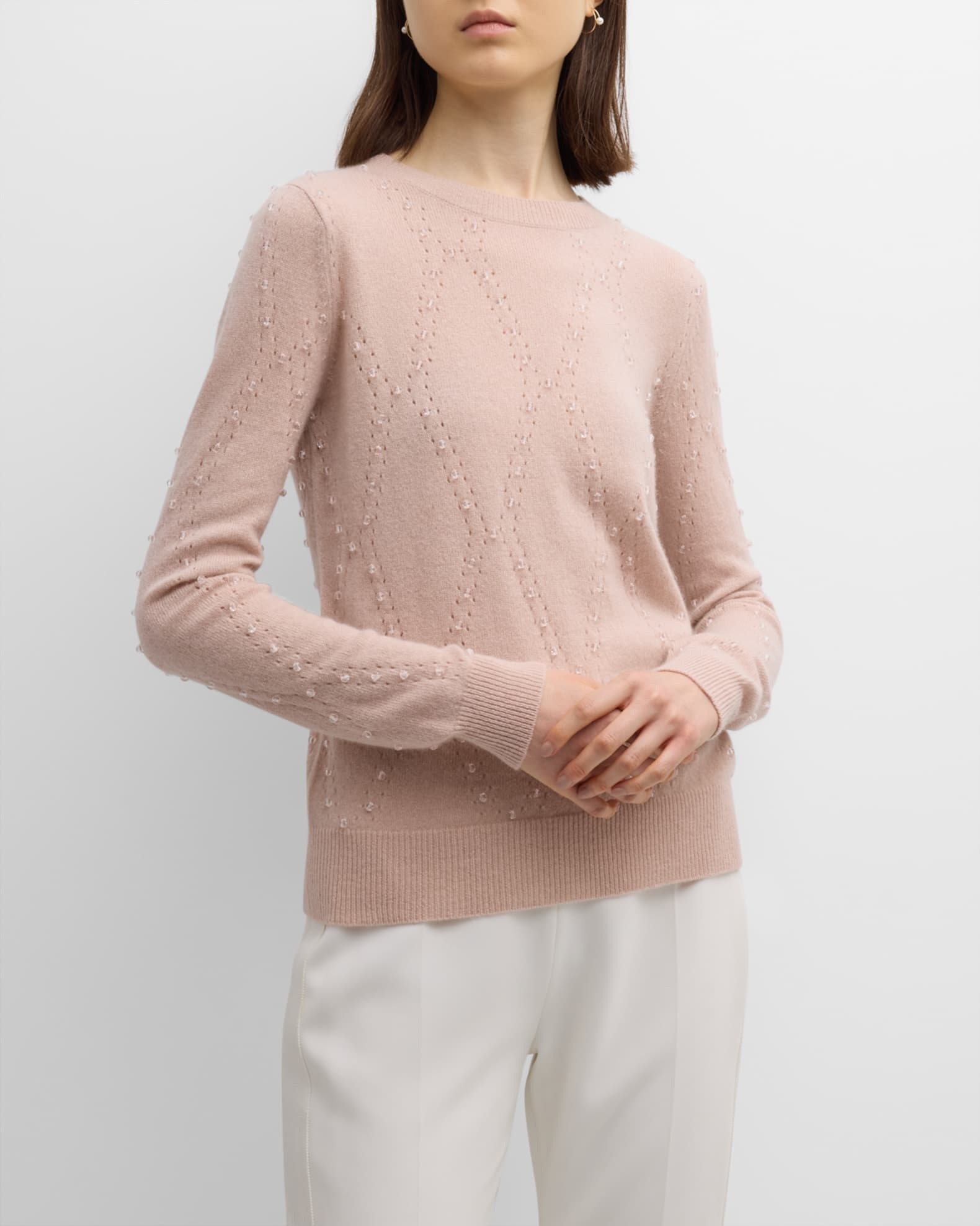 Cashmere Crewneck Sweater with Beaded Detailing