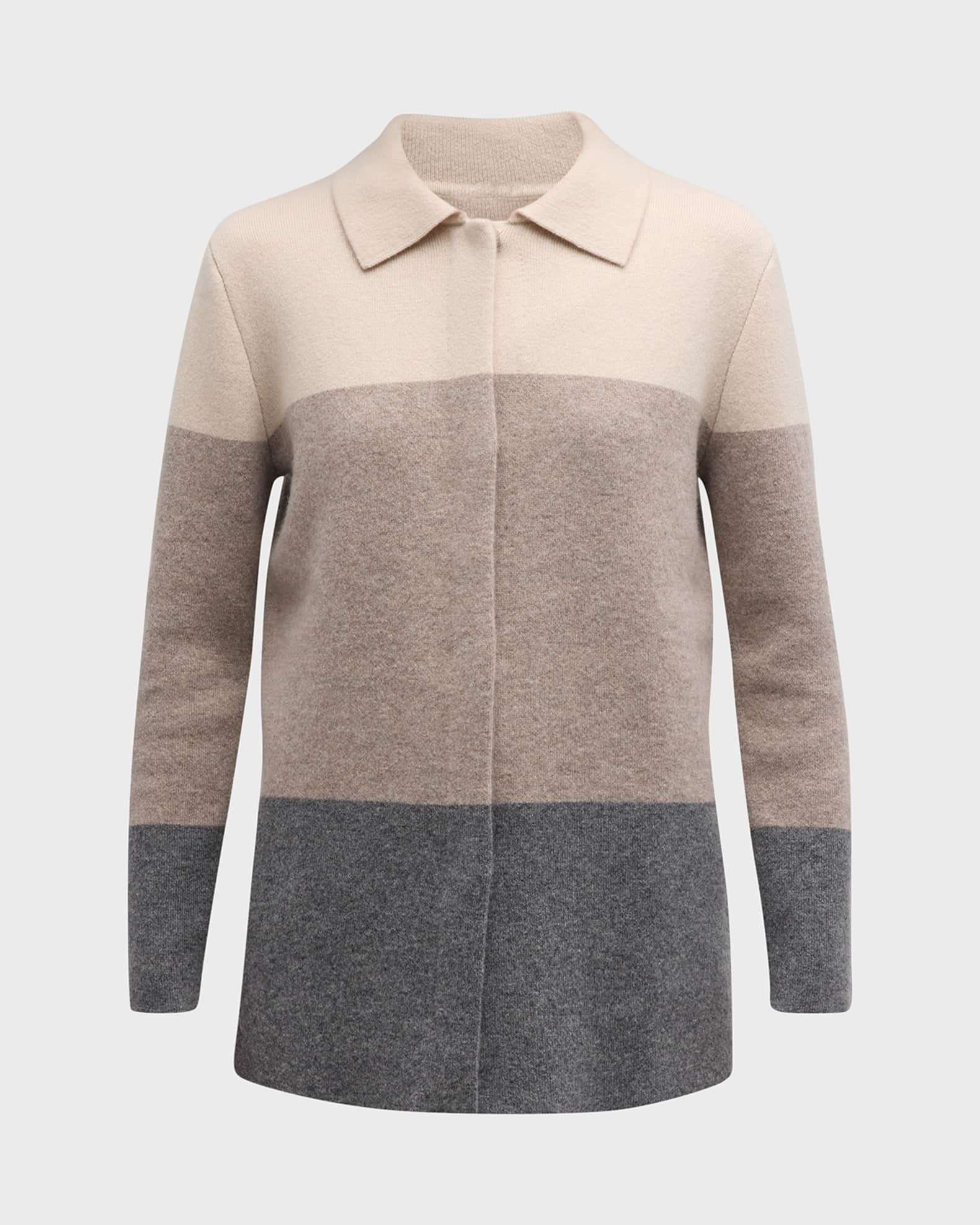 Neiman Marcus Cashmere Collection Cashmere DoubleKnit Colorblock Shirt