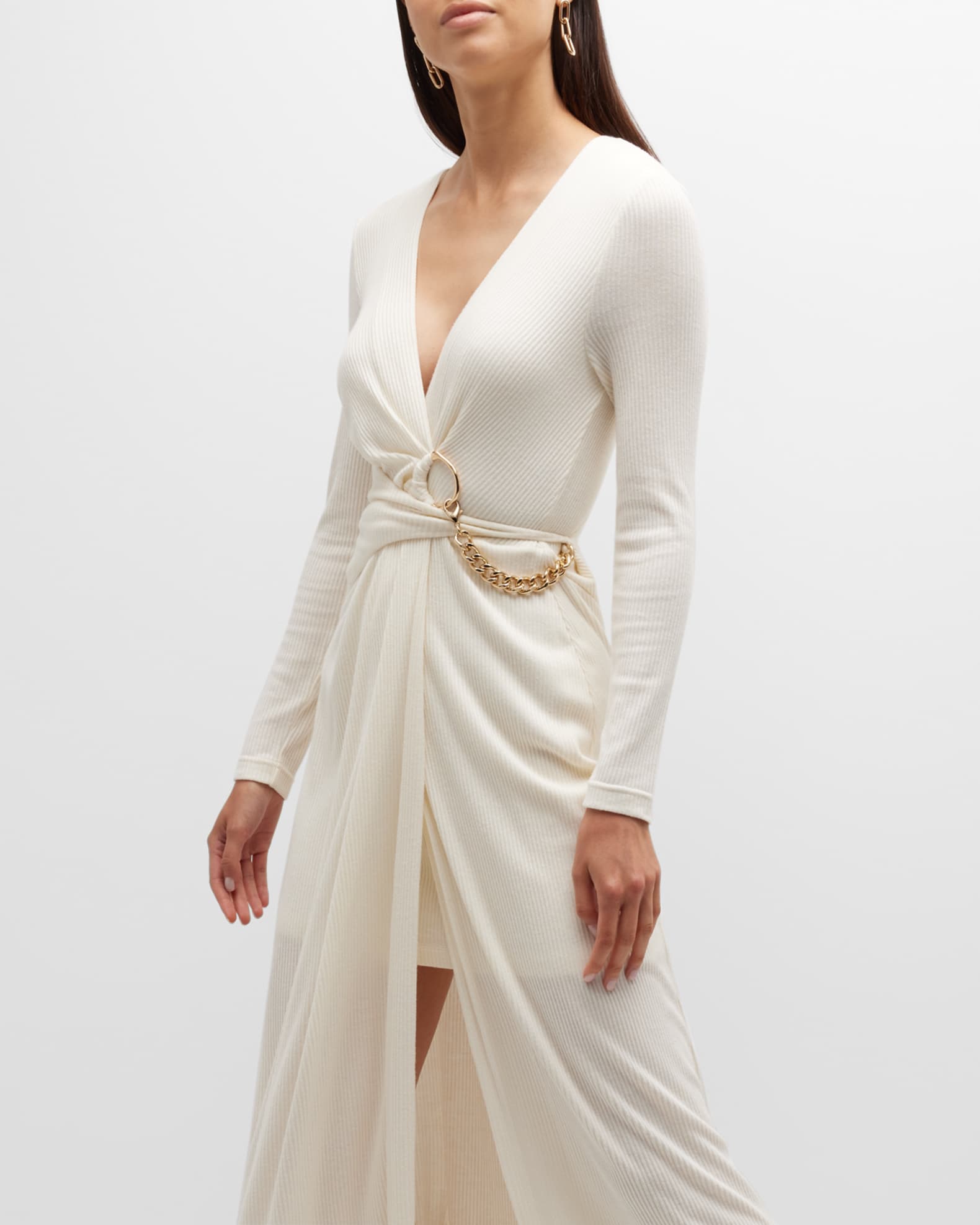 Acler Alfred Knit Wrap GoldChain Midi Dress Neiman Marcus