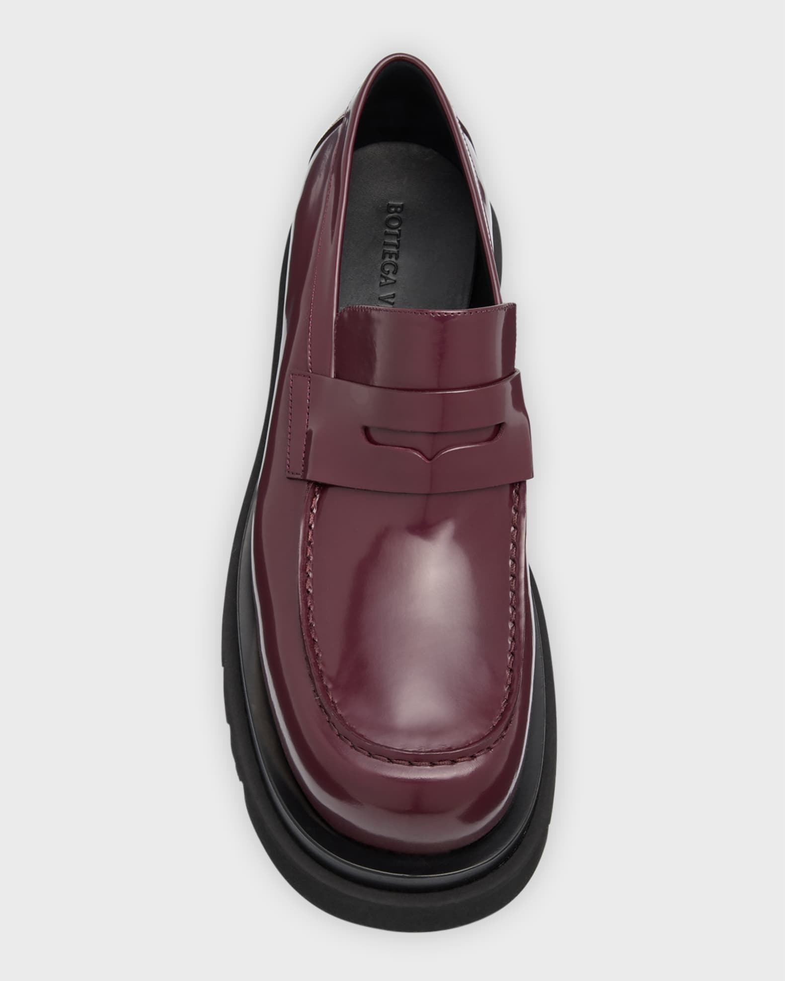 Bottega Veneta Men's Chunky Lug Glossy Leather Penny Loafers